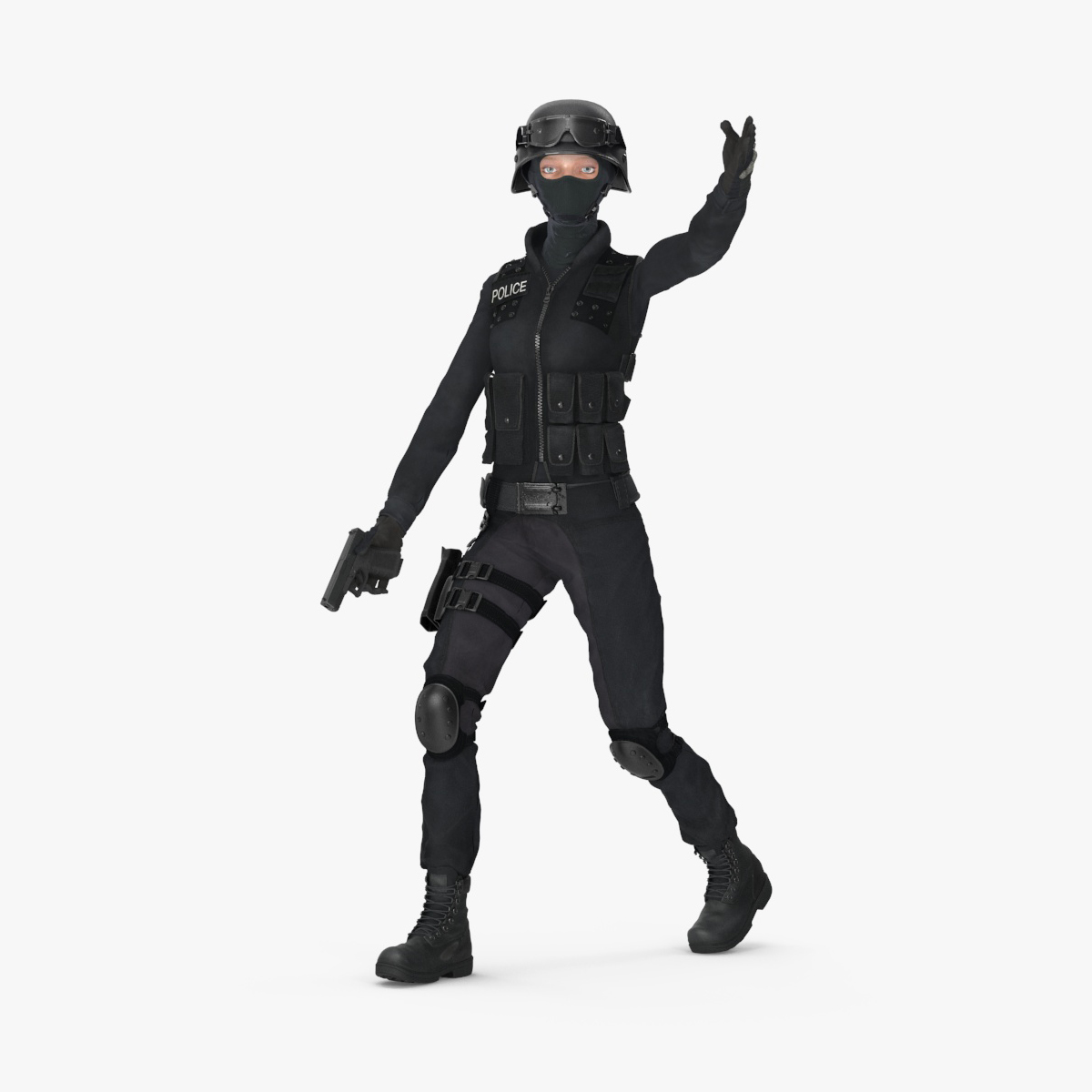 3D Tactical Police Officer Woman with Handgun Rigged for Maya model