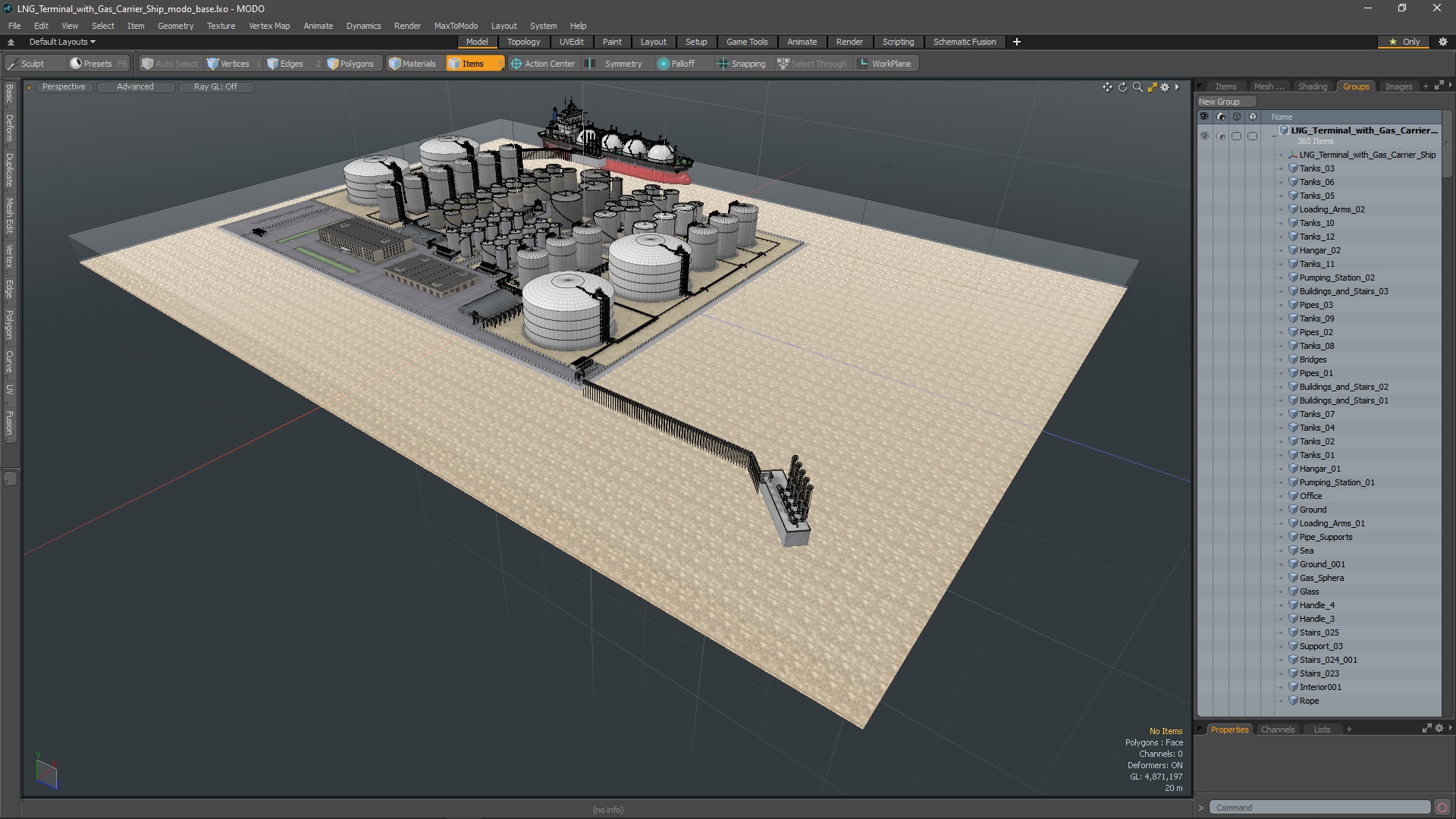 LNG Terminal with Gas Carrier Ship 3D model