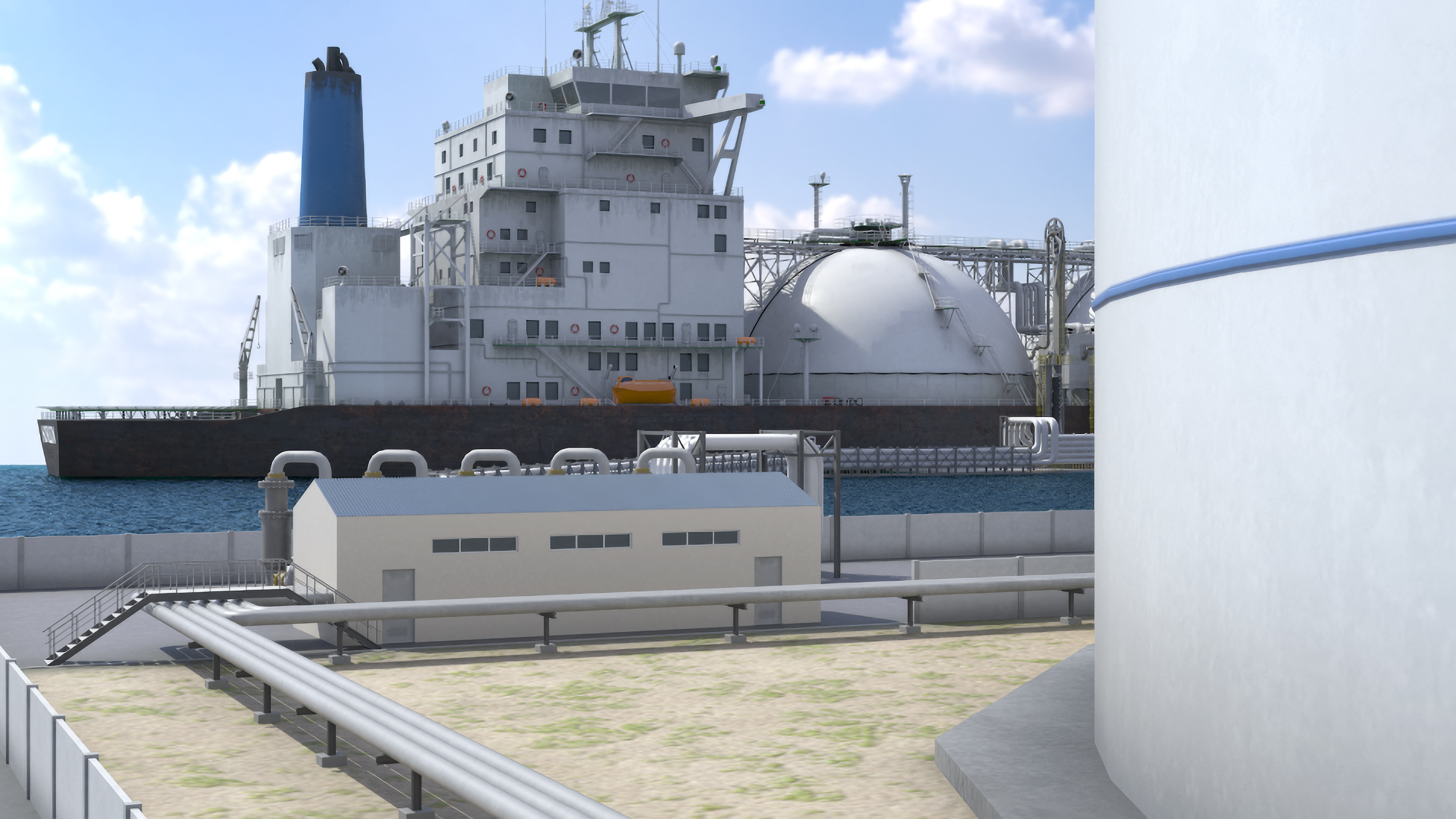 LNG Terminal with Gas Carrier Ship 3D model