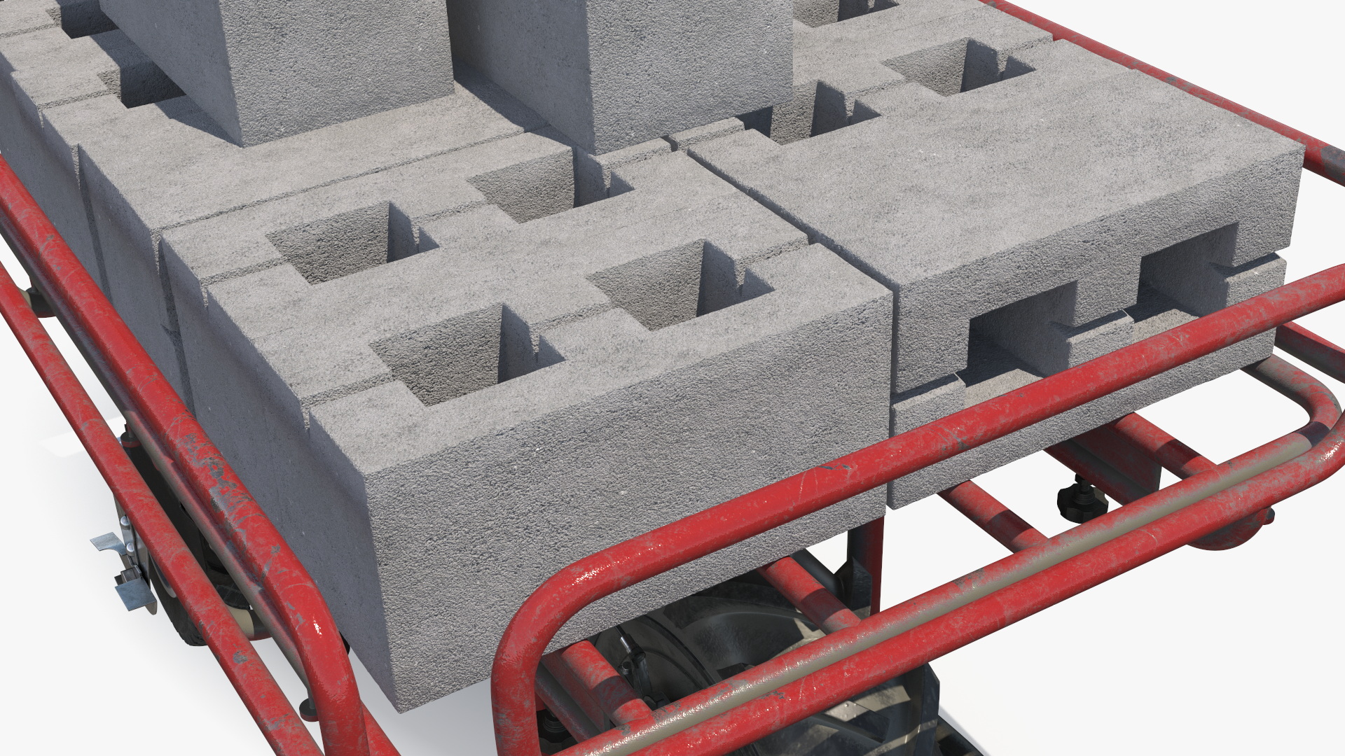 3D Worker with Filled Wheelbarrow Concrete Bricks