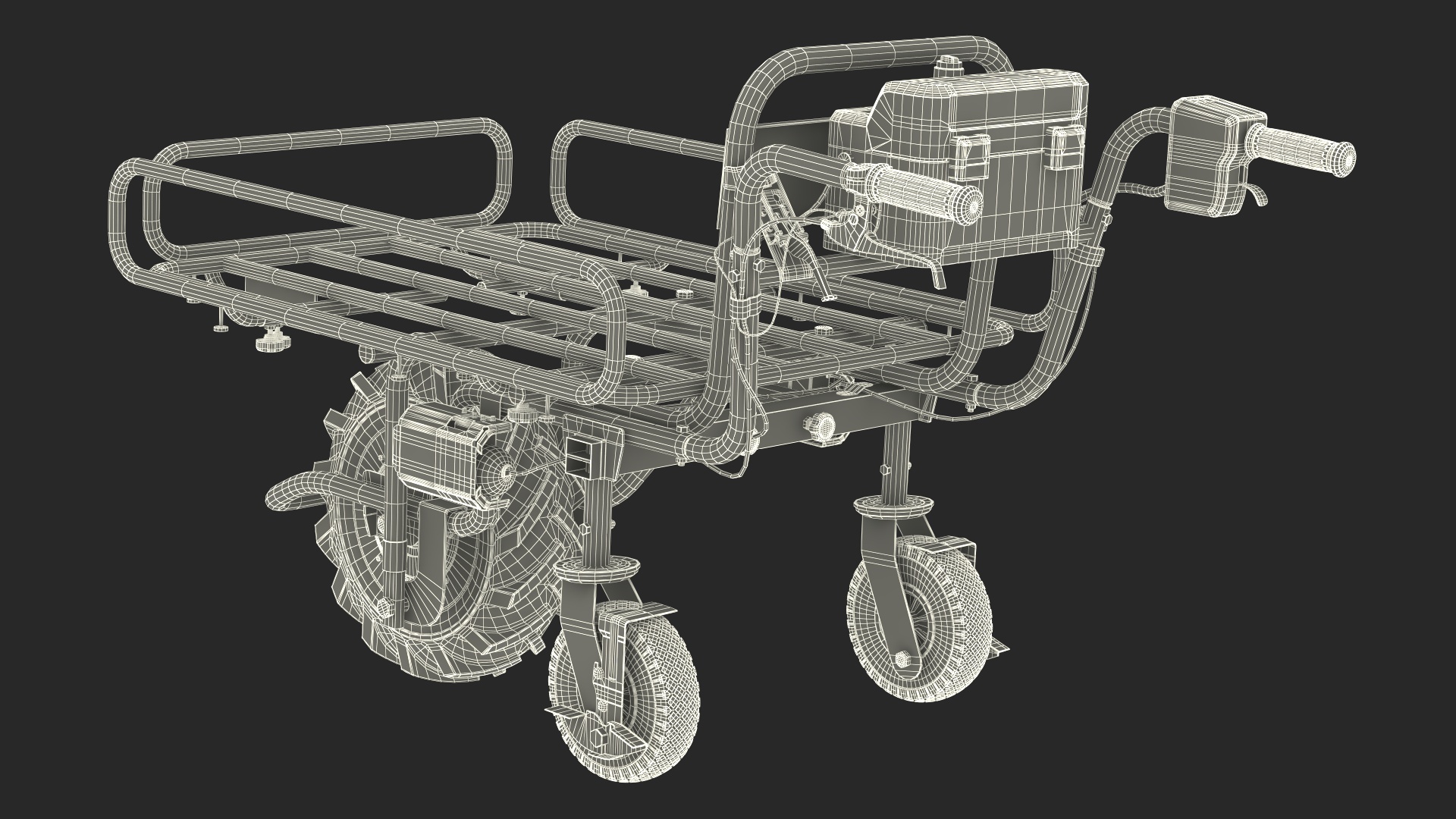 3D Worker with Filled Wheelbarrow Concrete Bricks