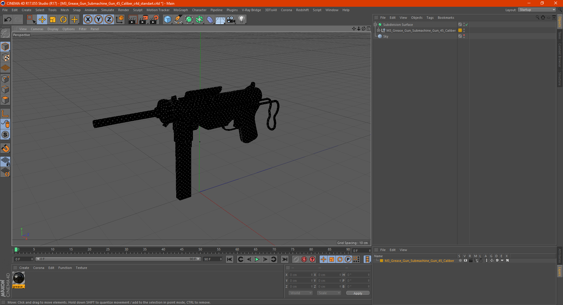 M3 Grease Gun Submachine Gun 45 Caliber 3D model