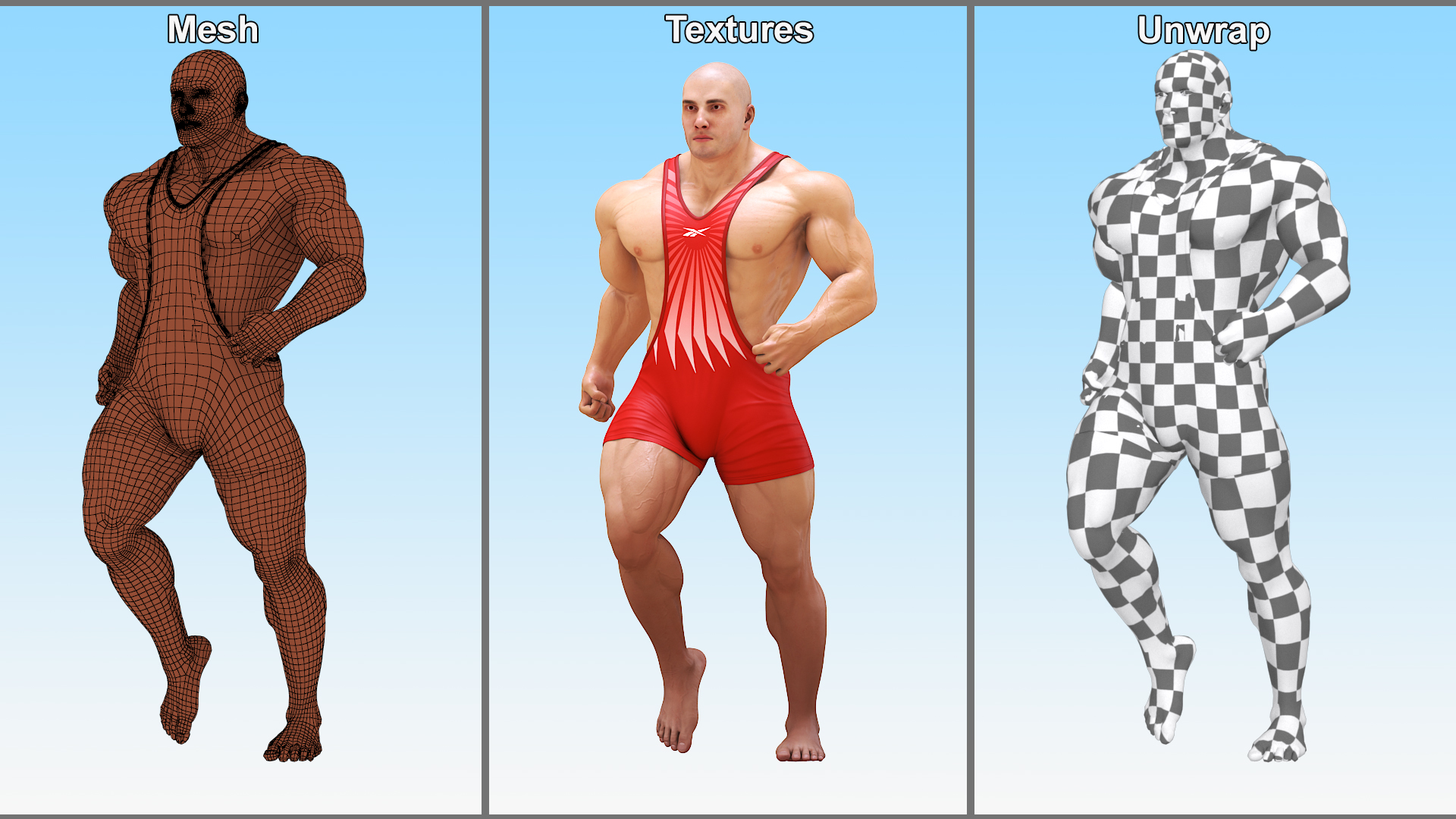 3D Muscular Male Running Pose in Reebok Red Singlet model