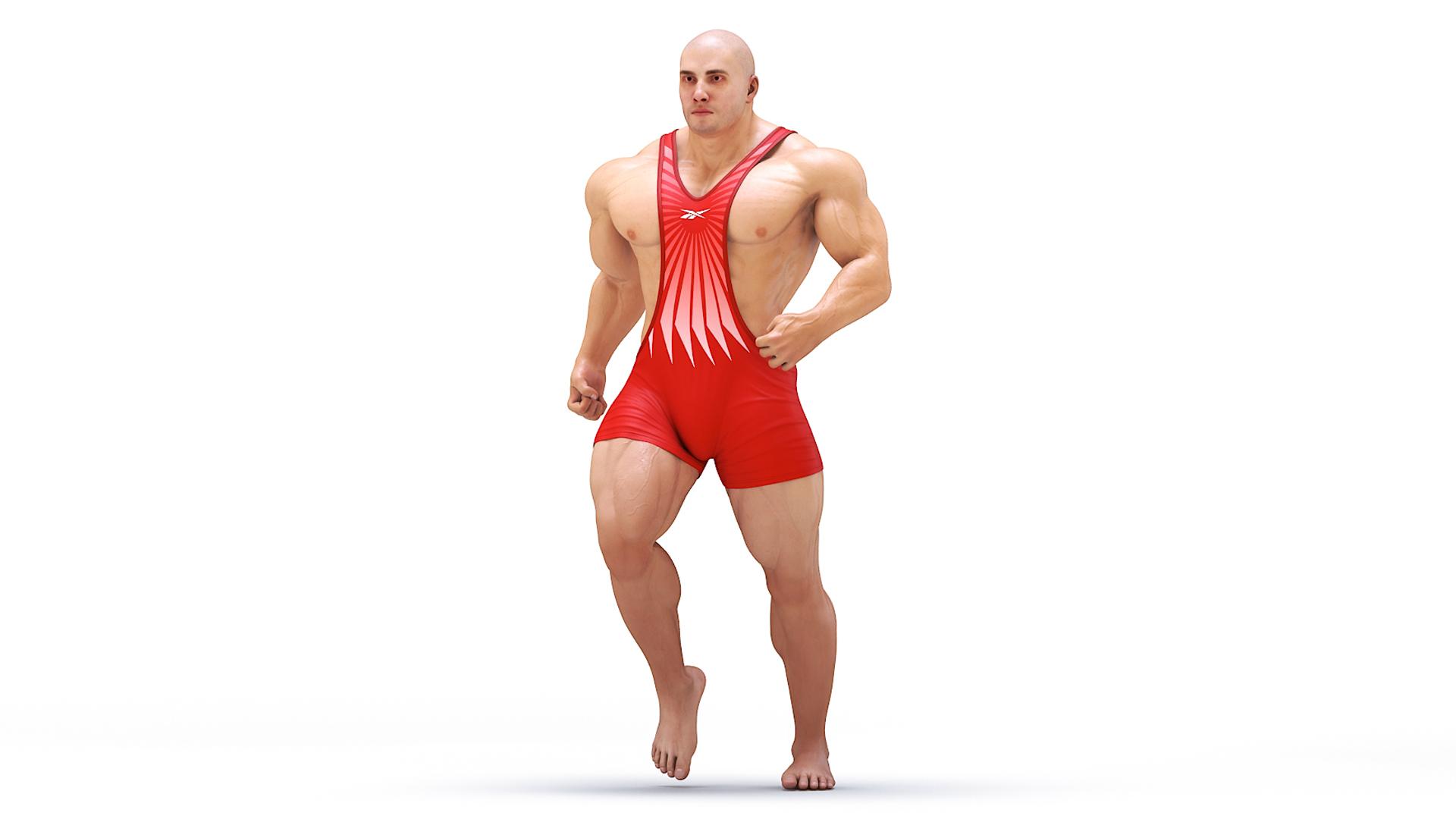 3D Muscular Male Running Pose in Reebok Red Singlet model