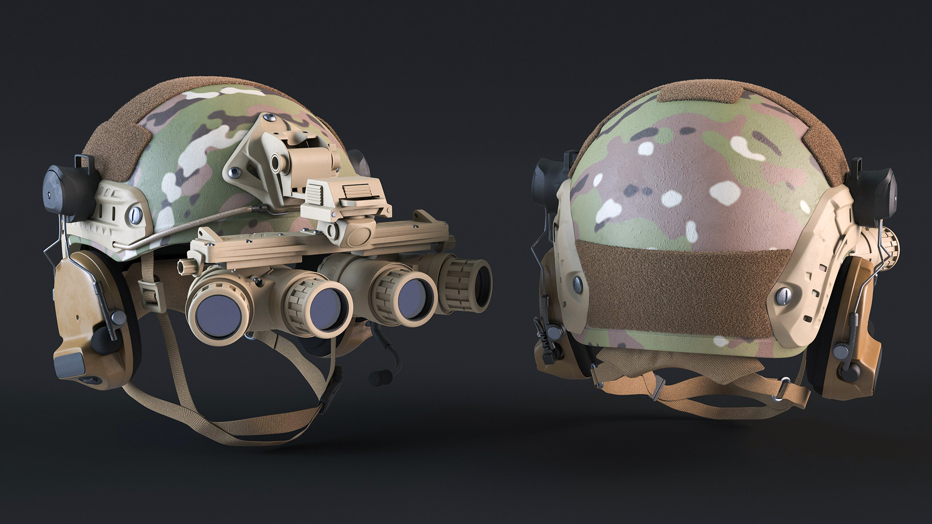 Helmet with Night Vision Goggles Green Camo Fur 3D