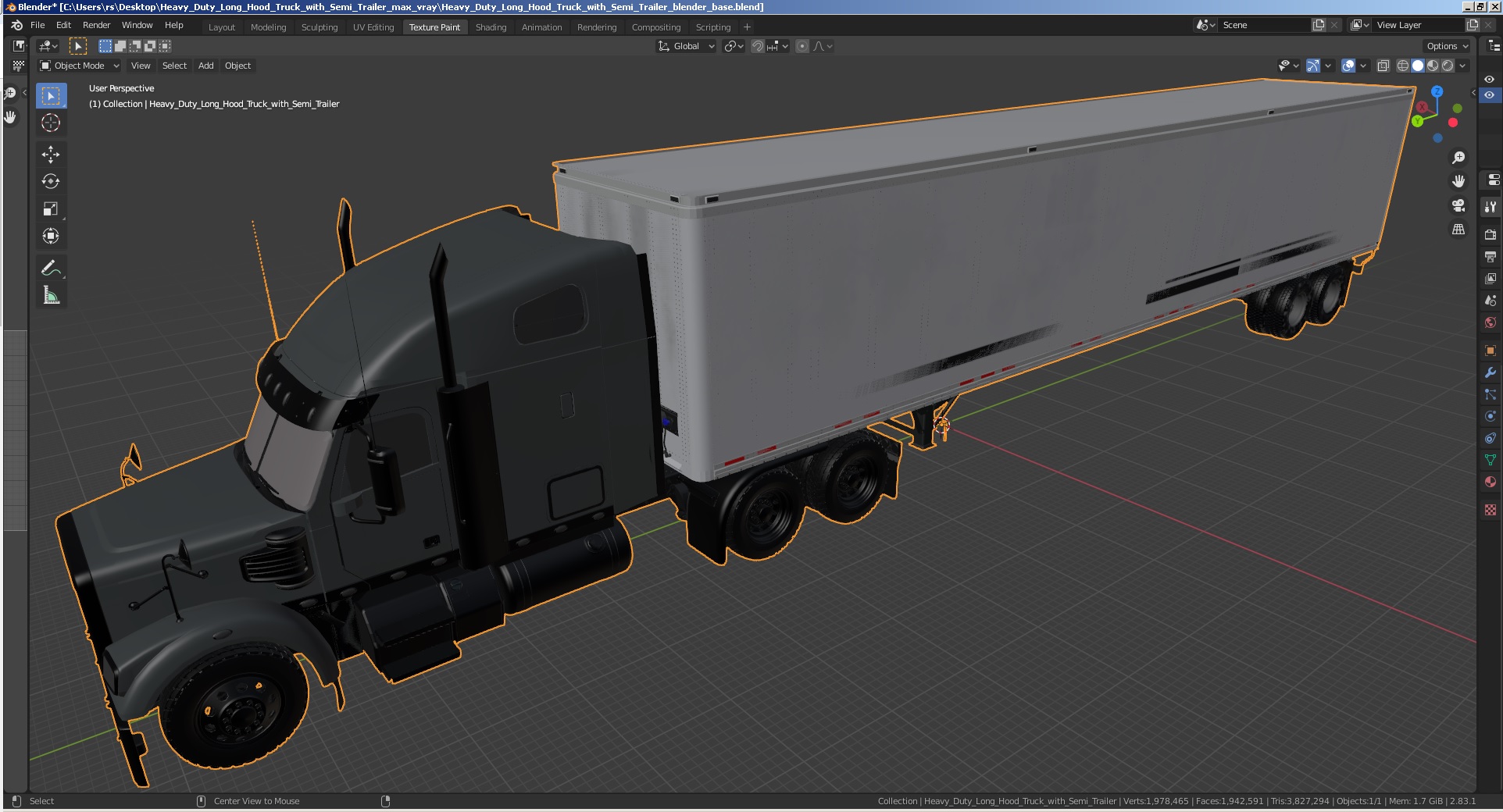 Heavy Duty Long Hood Truck with Semi Trailer 3D model