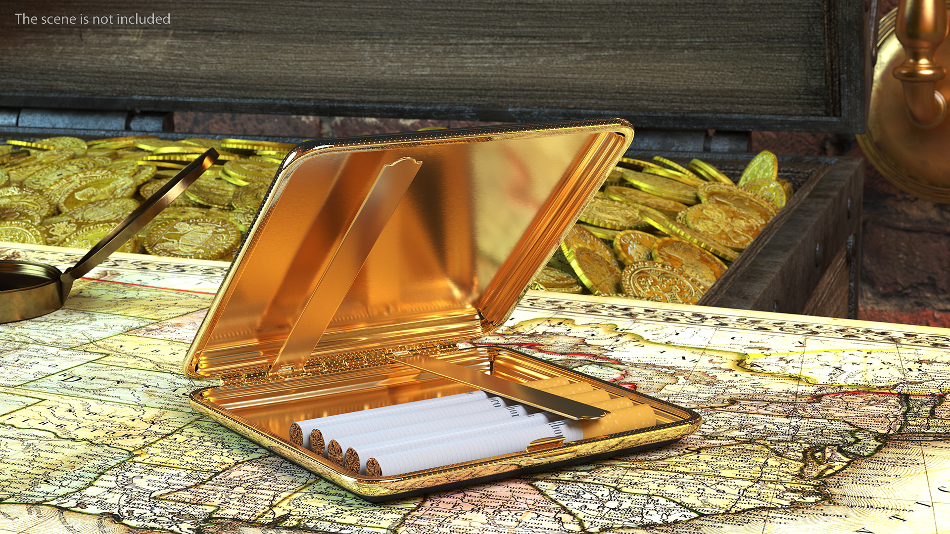 3D Metal Cigarette Case Gold and Black with Cigarettes