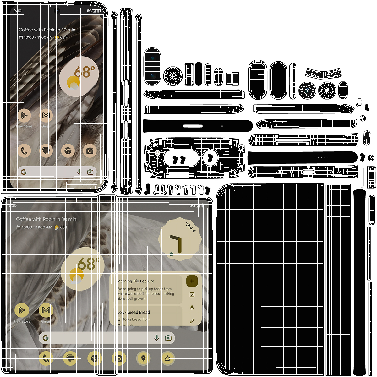 3D Google Pixel Fold Smartphone Obsidian Rigged for Maya model