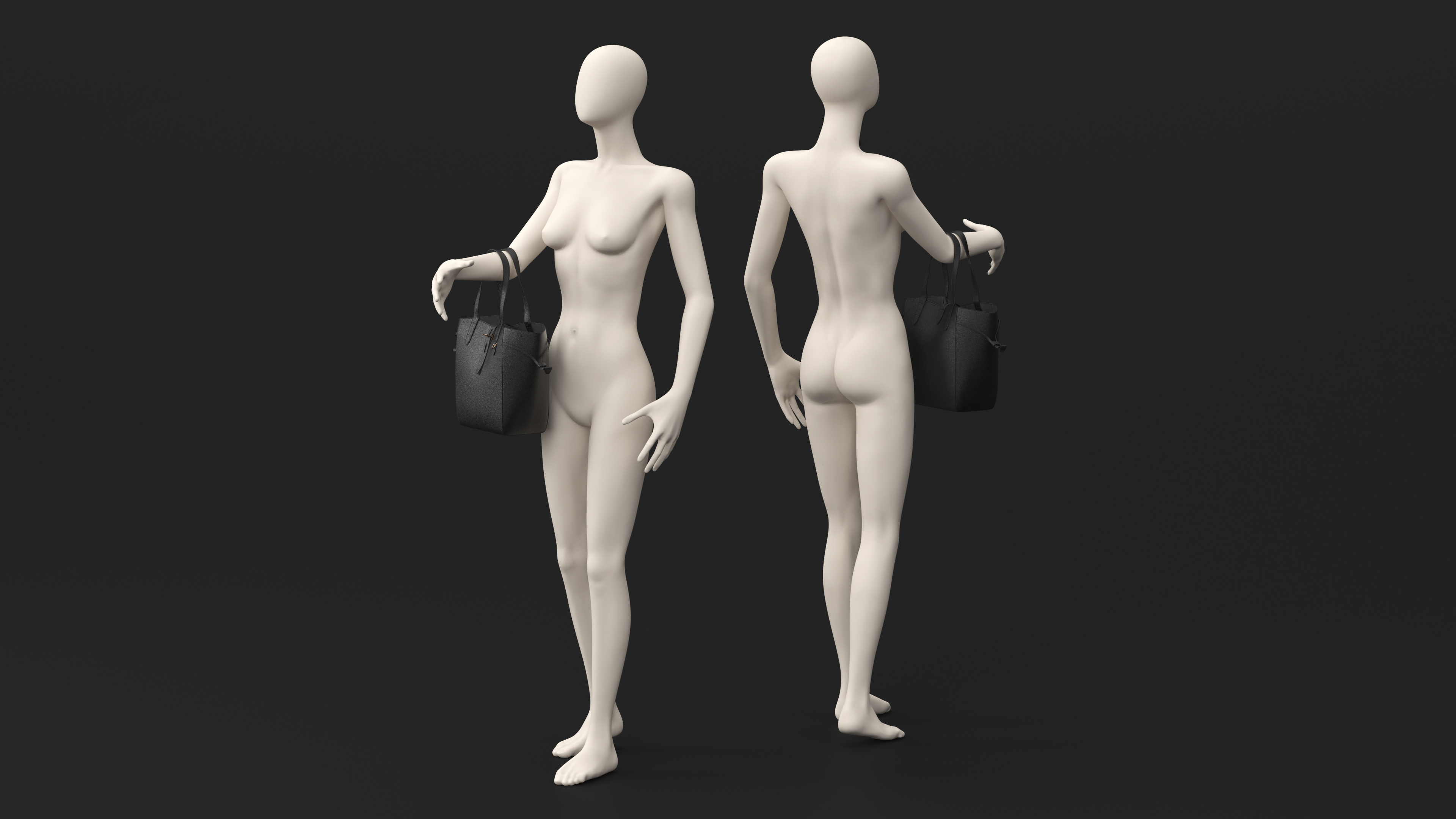 3D Womens Leather Shopping Bag Black on Mannequin