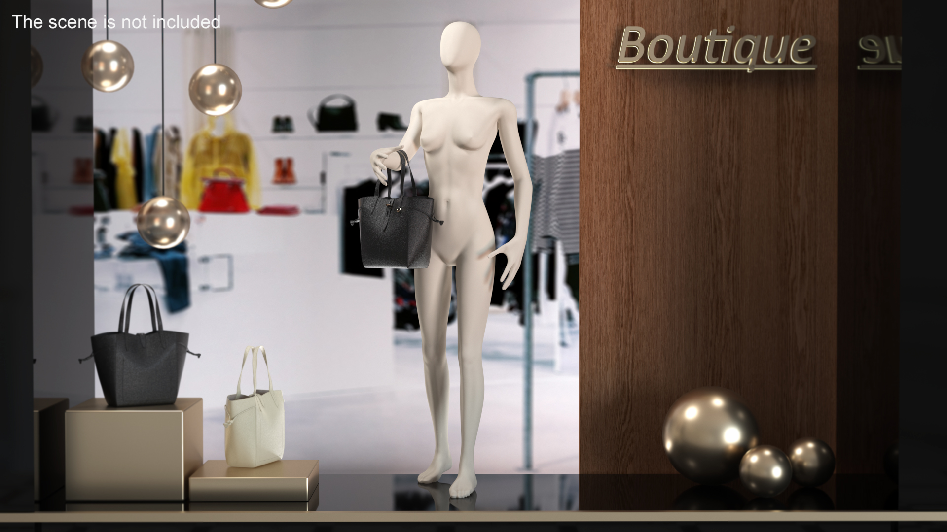 3D Womens Leather Shopping Bag Black on Mannequin