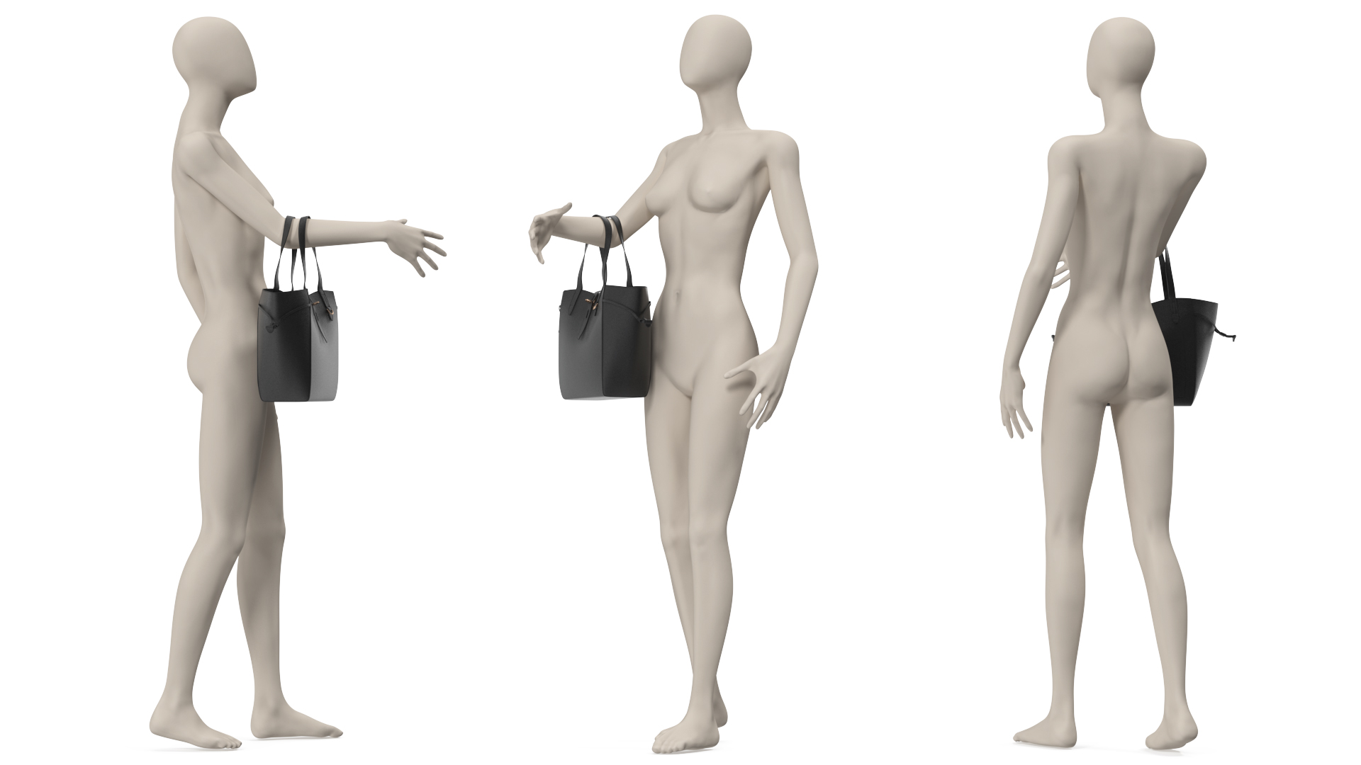 3D Womens Leather Shopping Bag Black on Mannequin