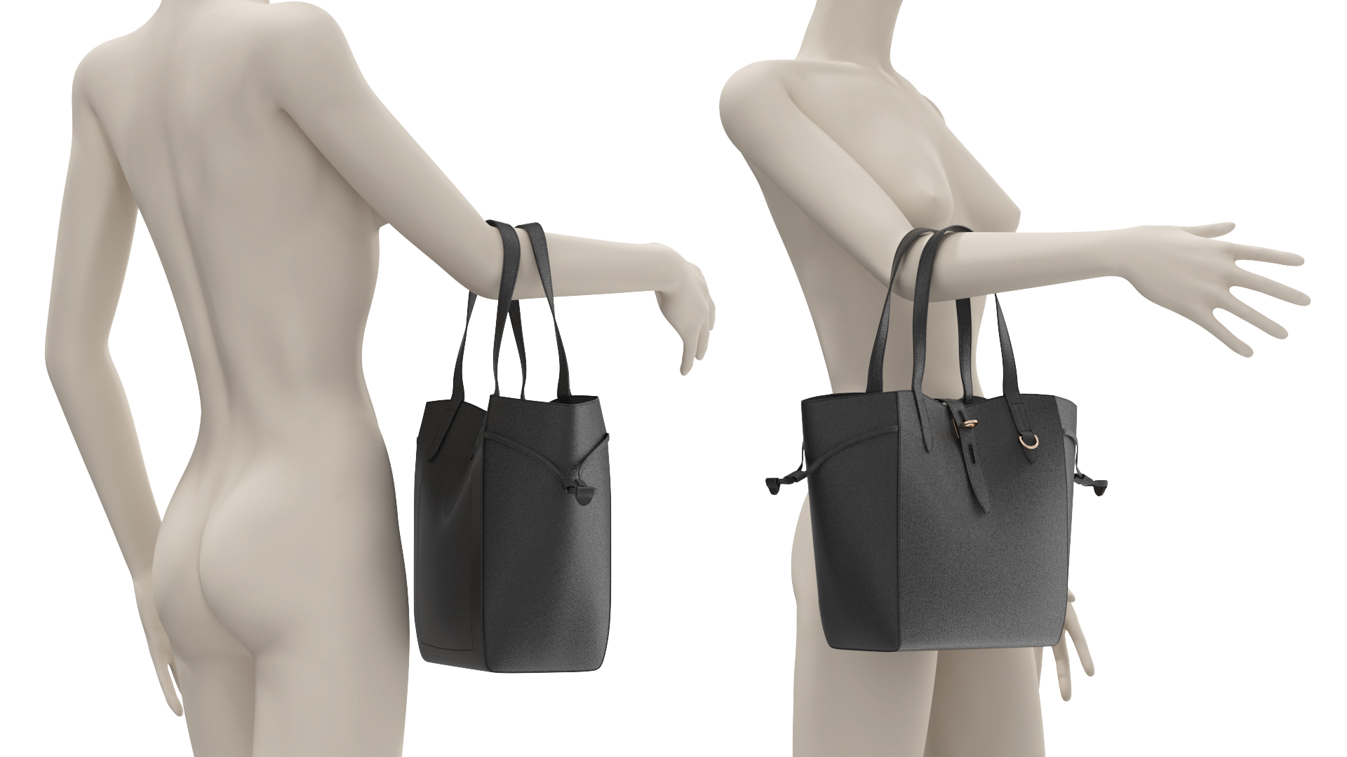 3D Womens Leather Shopping Bag Black on Mannequin