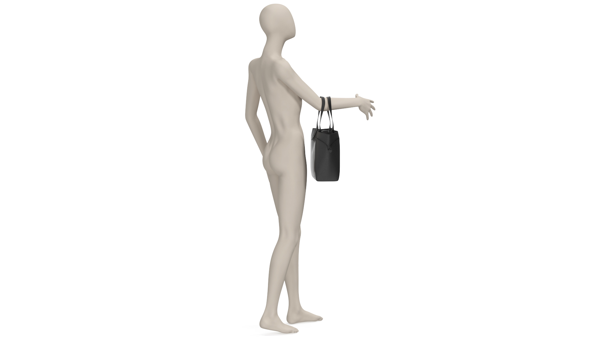 3D Womens Leather Shopping Bag Black on Mannequin