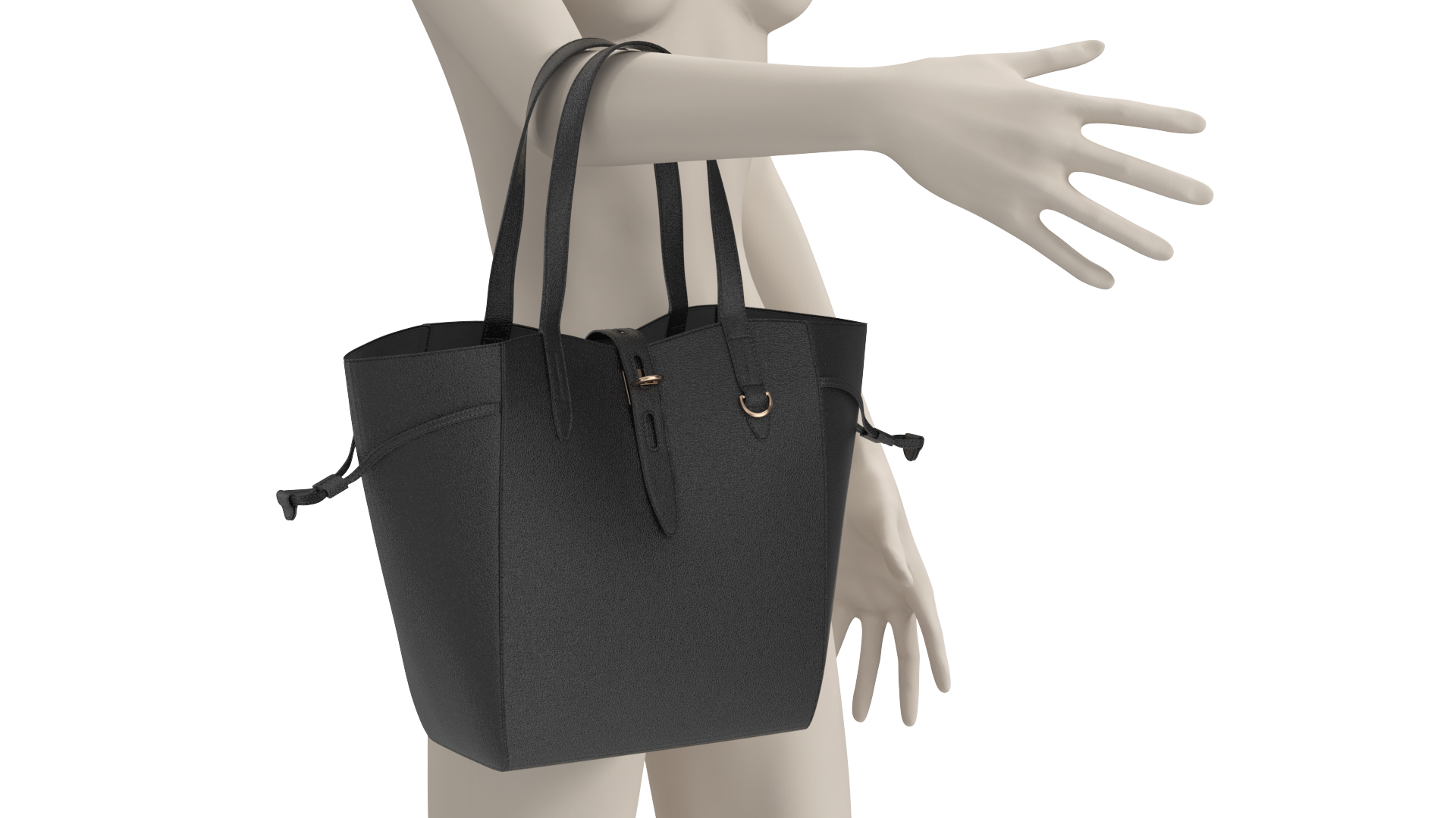 3D Womens Leather Shopping Bag Black on Mannequin