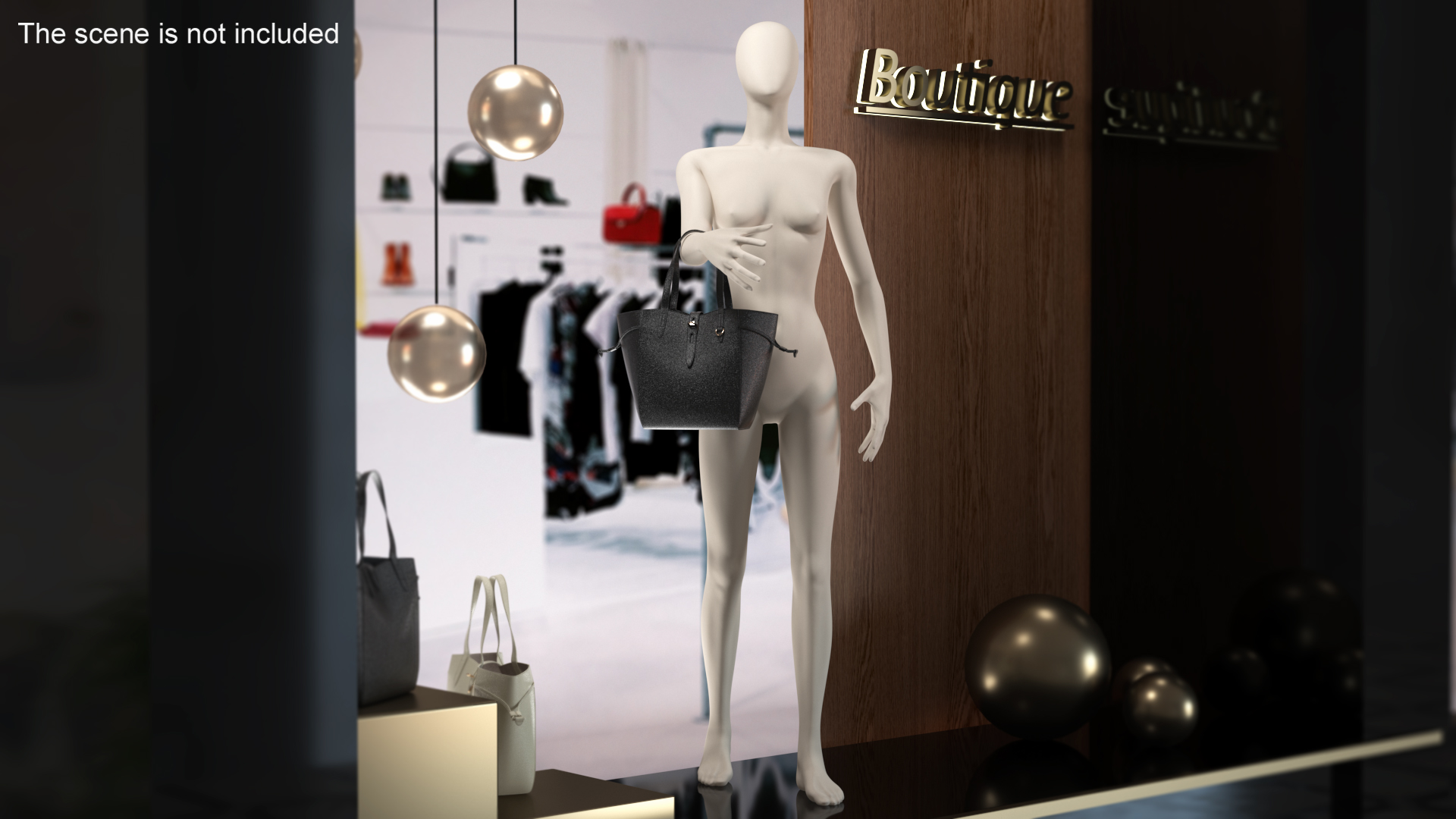 3D Womens Leather Shopping Bag Black on Mannequin