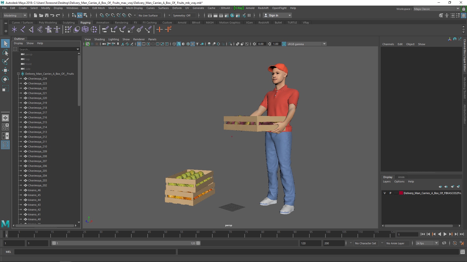 3D Delivery Man Carries A Box Of Fruits