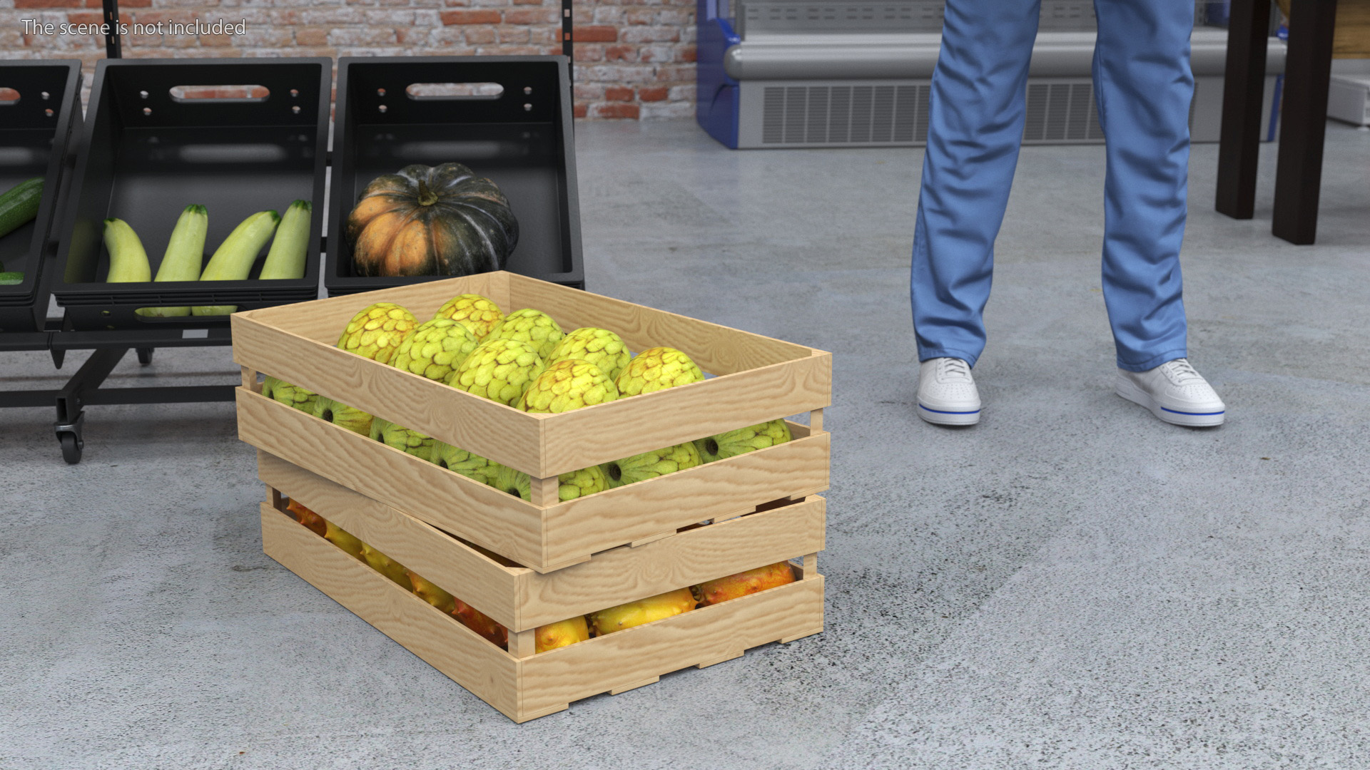 3D Delivery Man Carries A Box Of Fruits