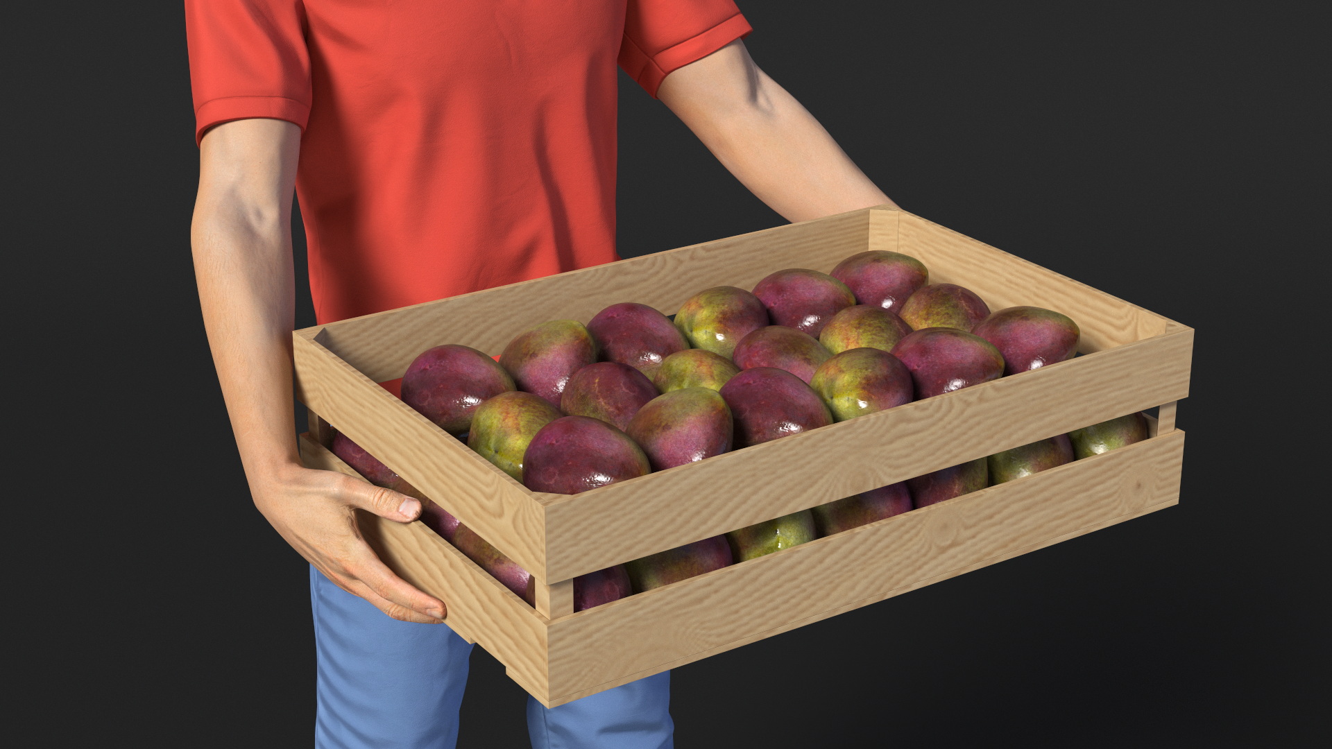 3D Delivery Man Carries A Box Of Fruits