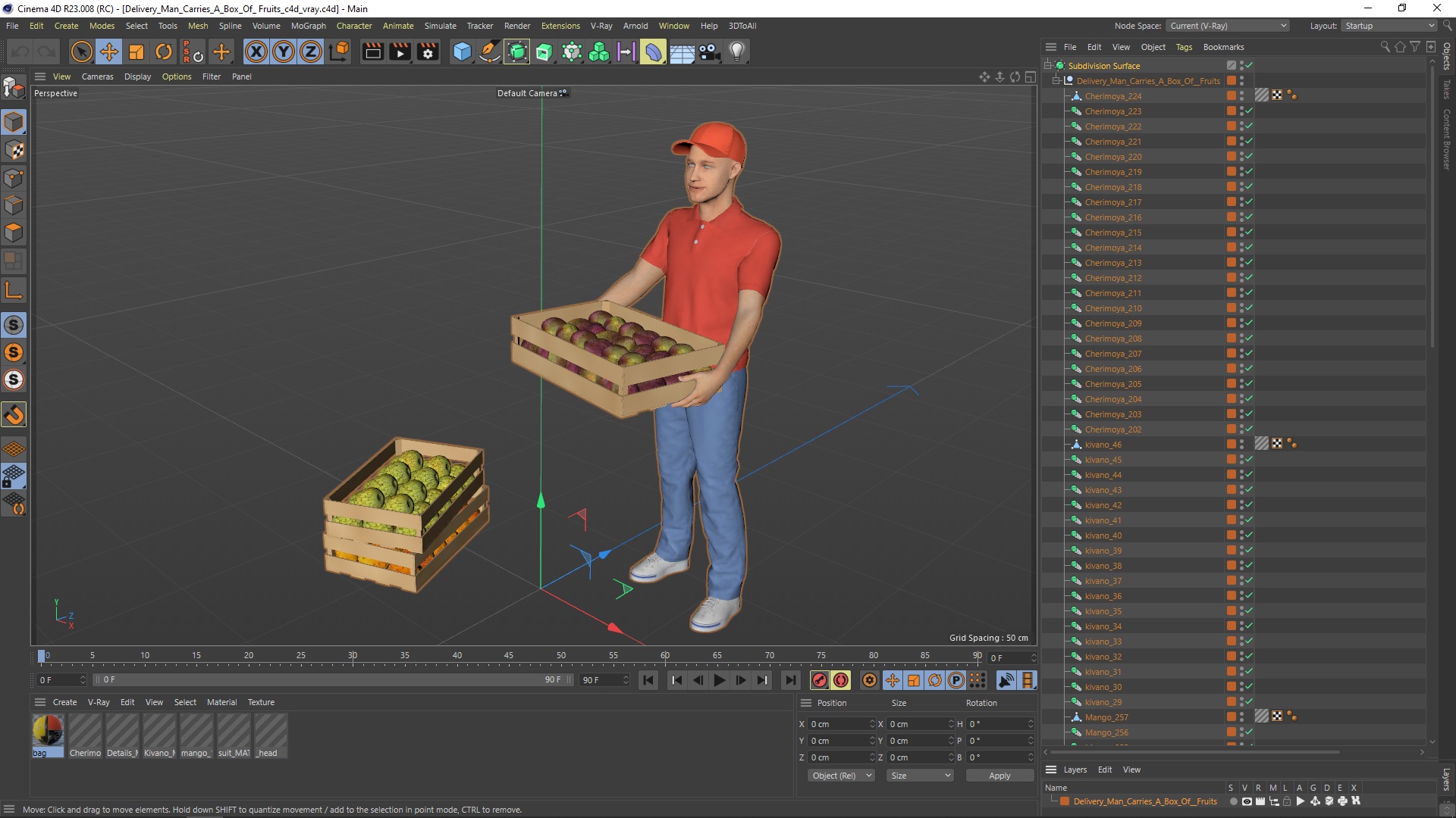 3D Delivery Man Carries A Box Of Fruits