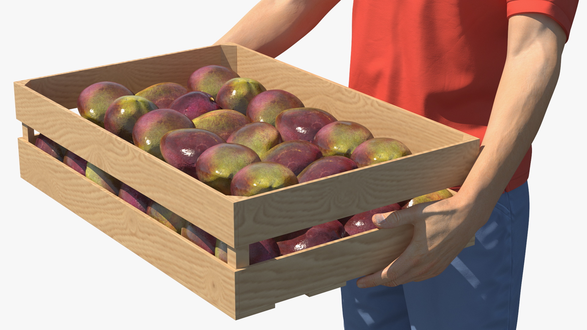 3D Delivery Man Carries A Box Of Fruits