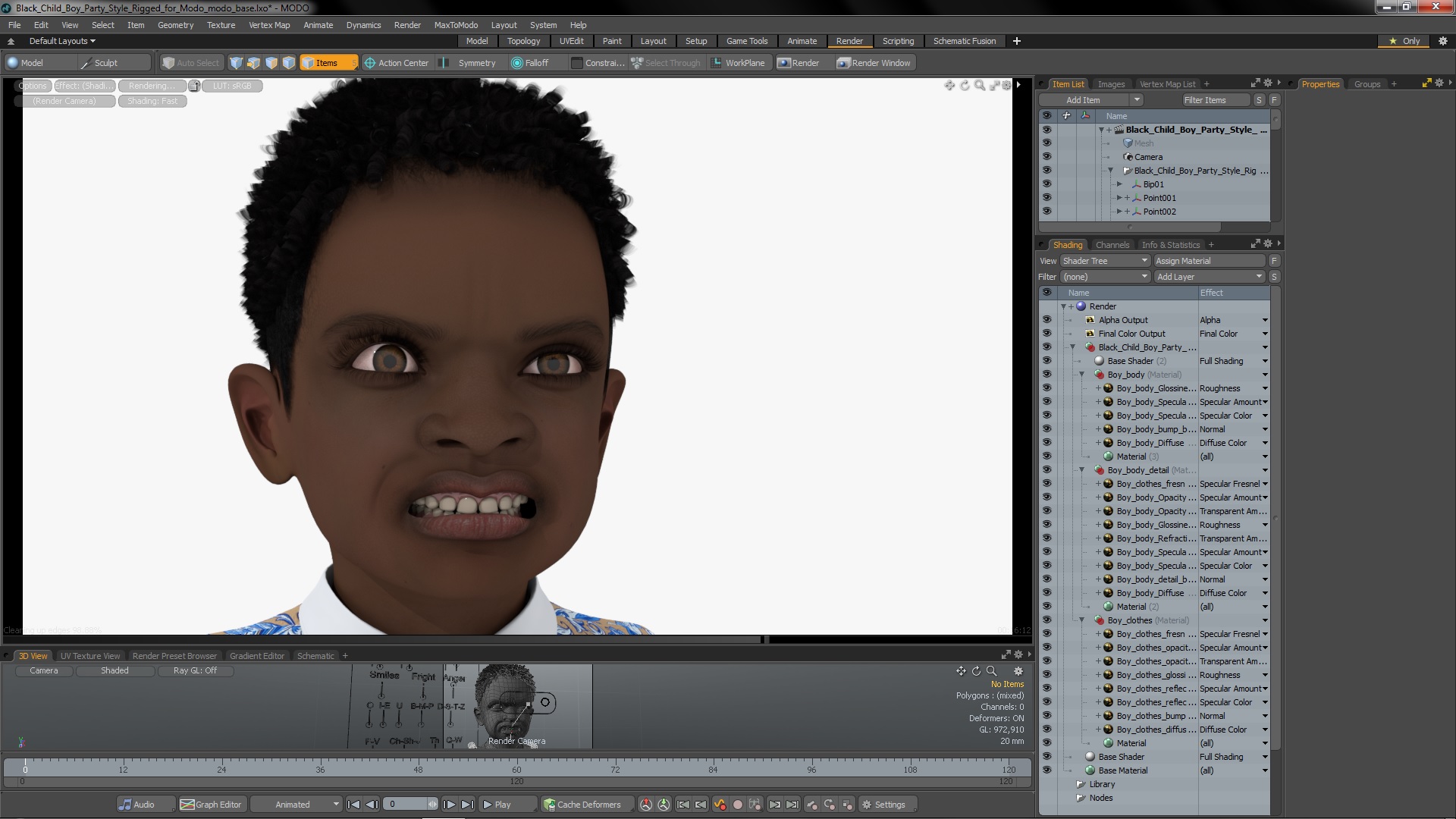 3D Black Child Boy Party Style Rigged for Modo model