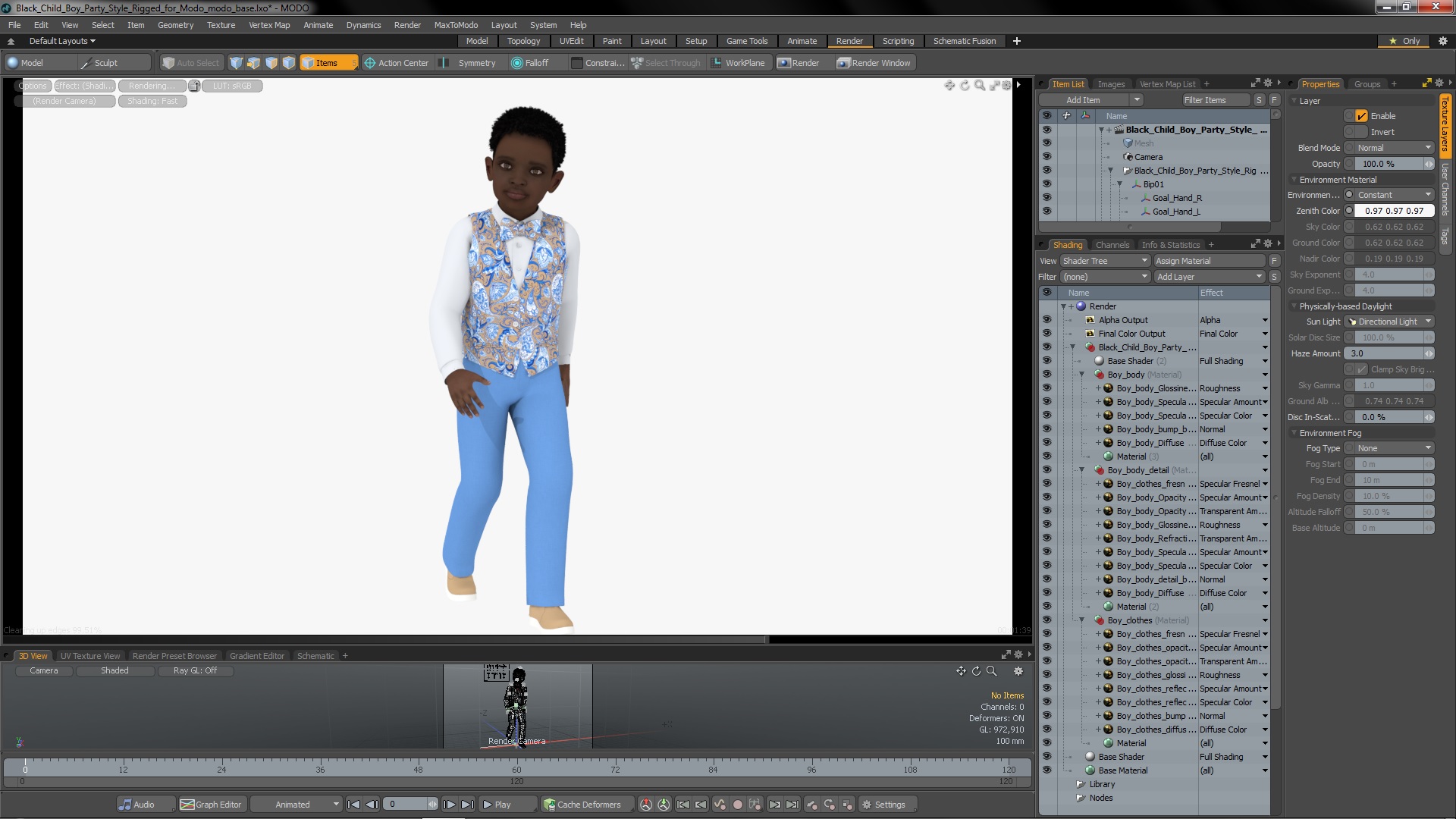 3D Black Child Boy Party Style Rigged for Modo model