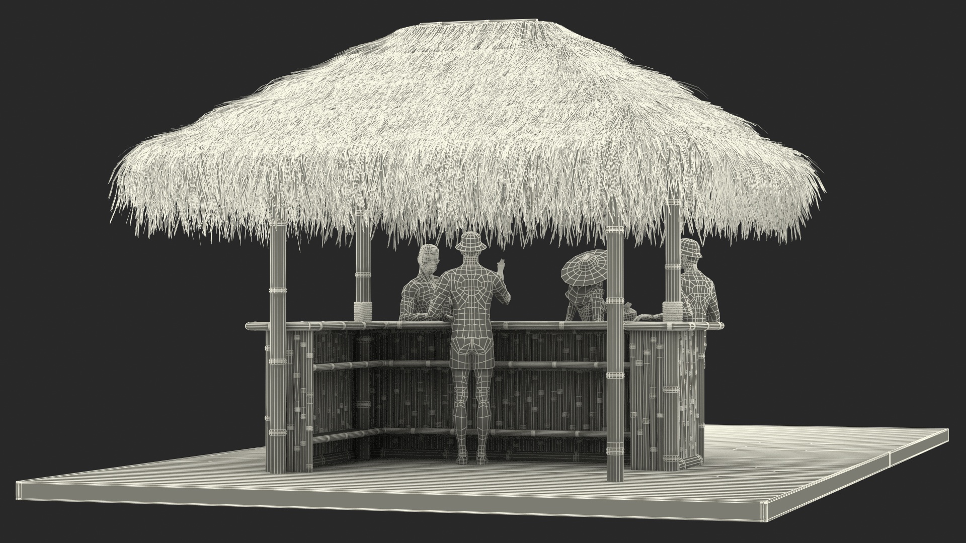 3D Barman and People at Tiki Bar Rigged