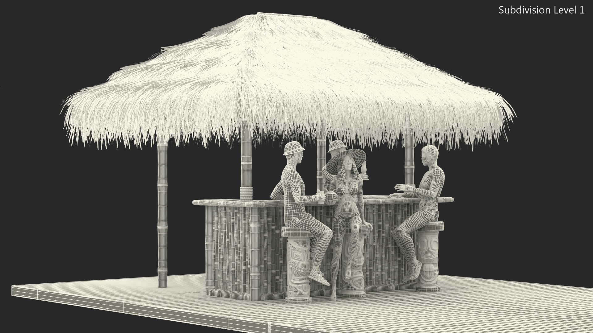 3D model Barman and People at Tiki Bar Rigged for Maya