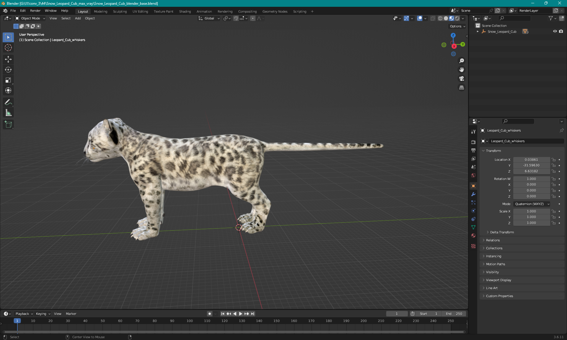 3D Snow Leopard Cub