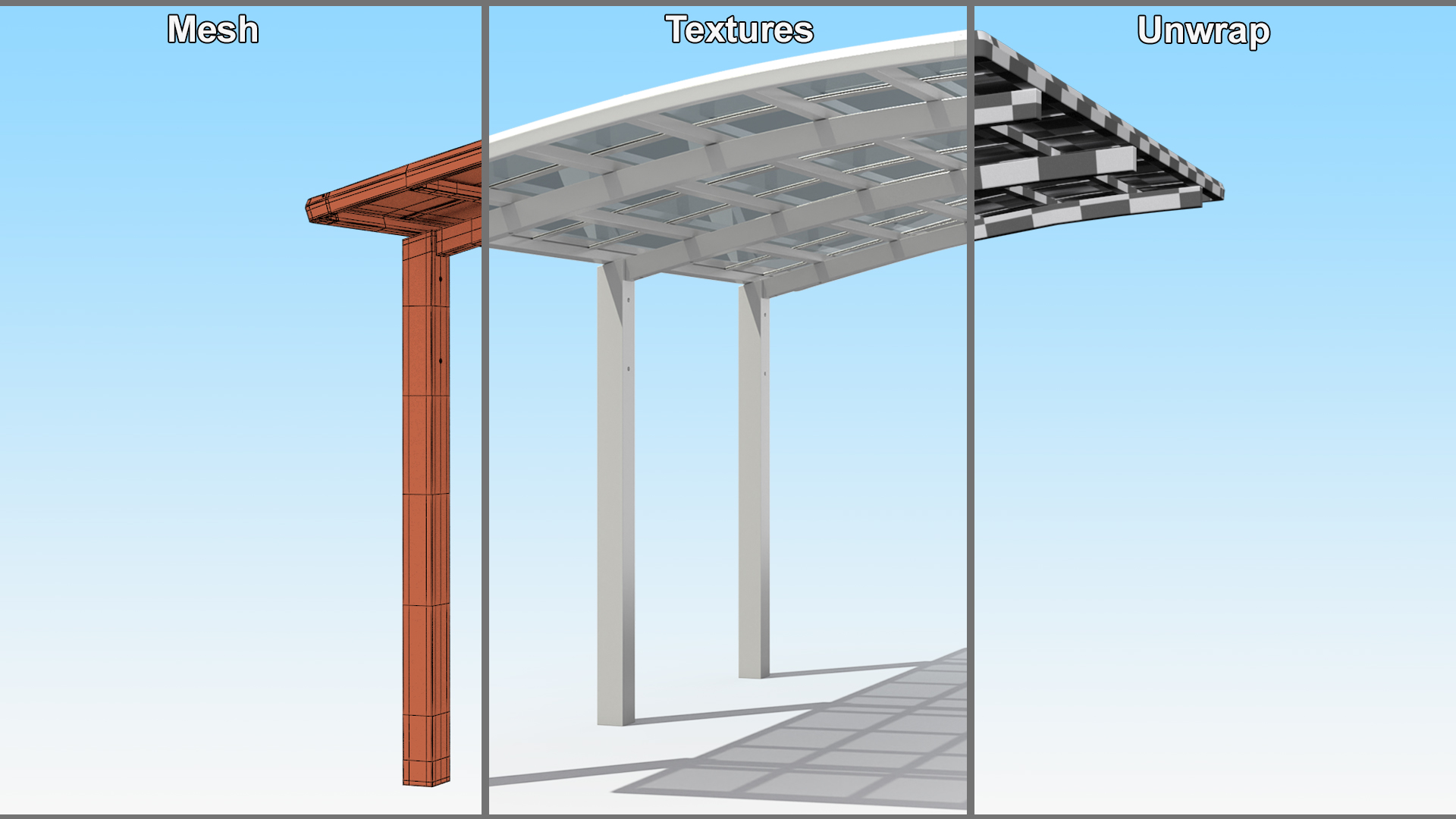 Parking Shed Polycarbonate Roof White 3D