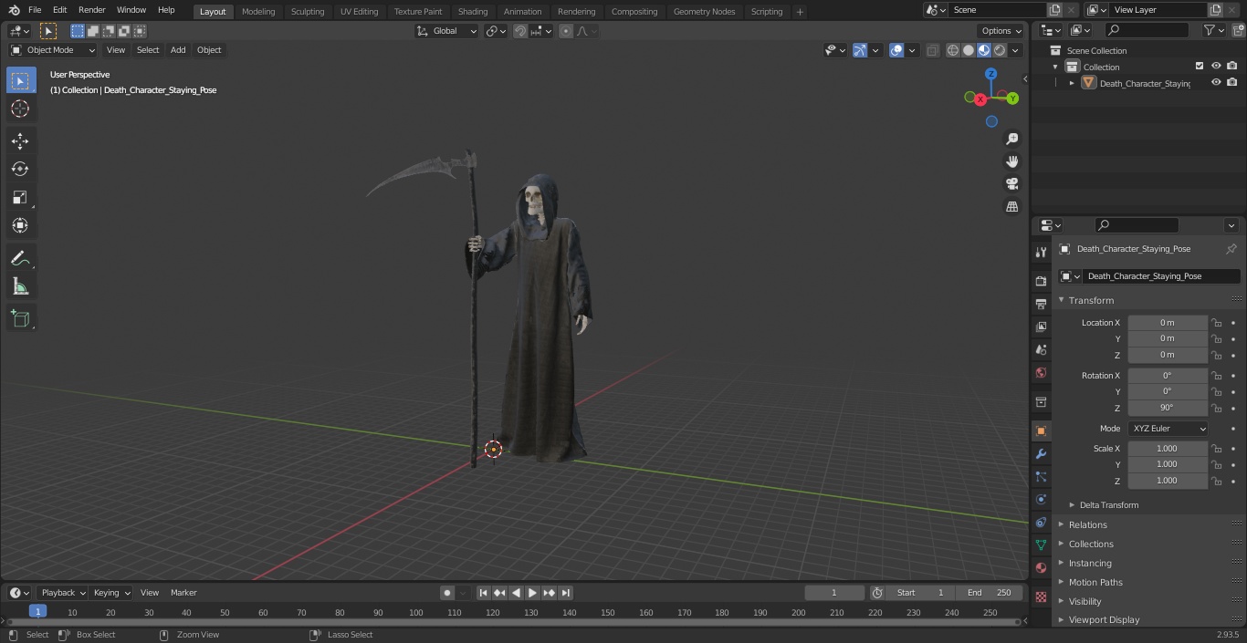 3D Death Character Staying Pose model