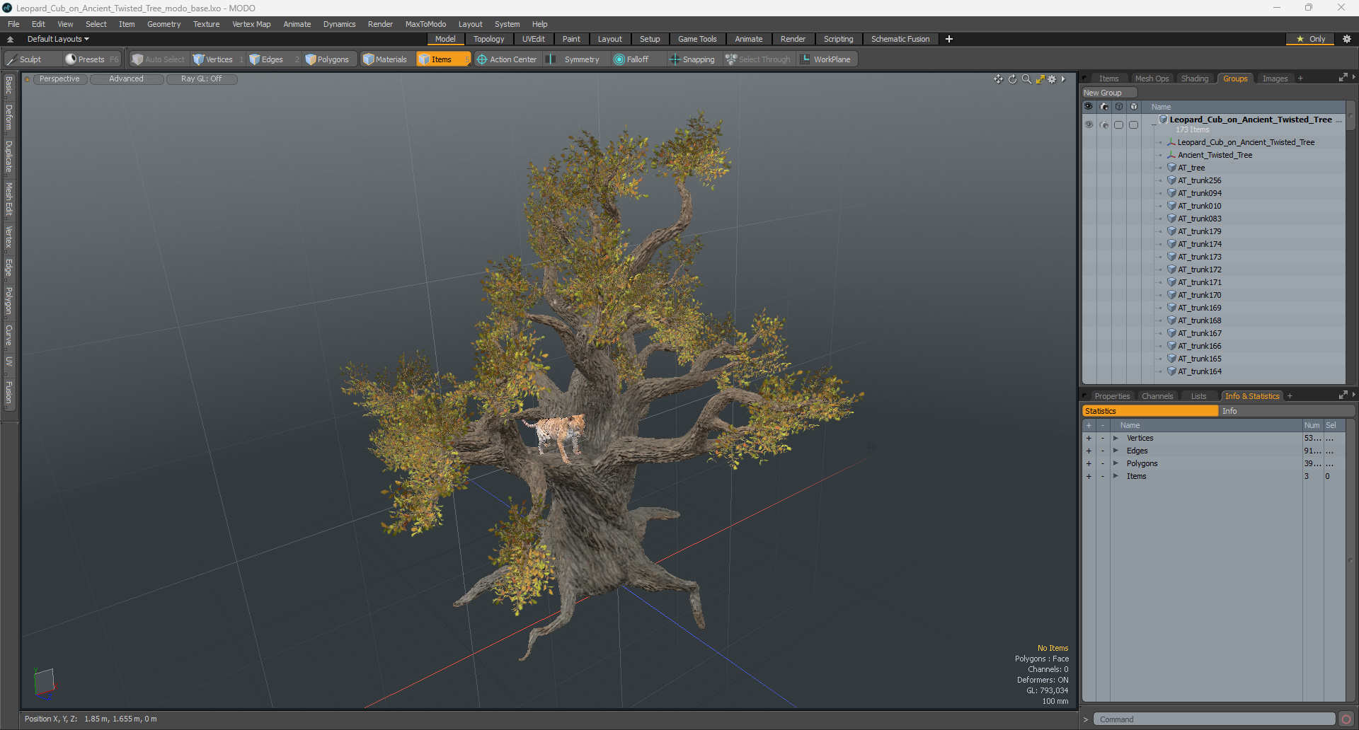 3D model Leopard Cub on Ancient Twisted Tree