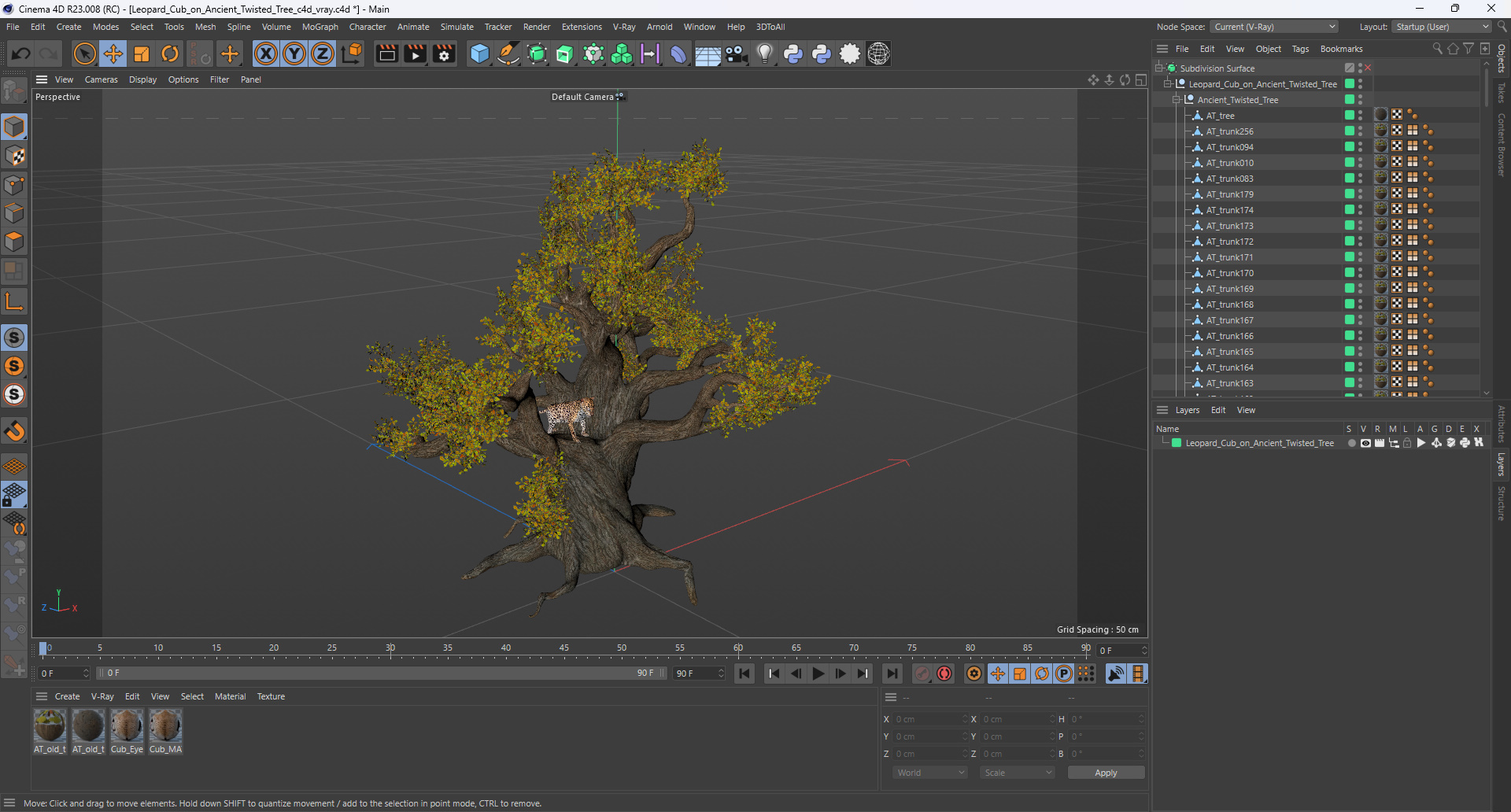 3D model Leopard Cub on Ancient Twisted Tree