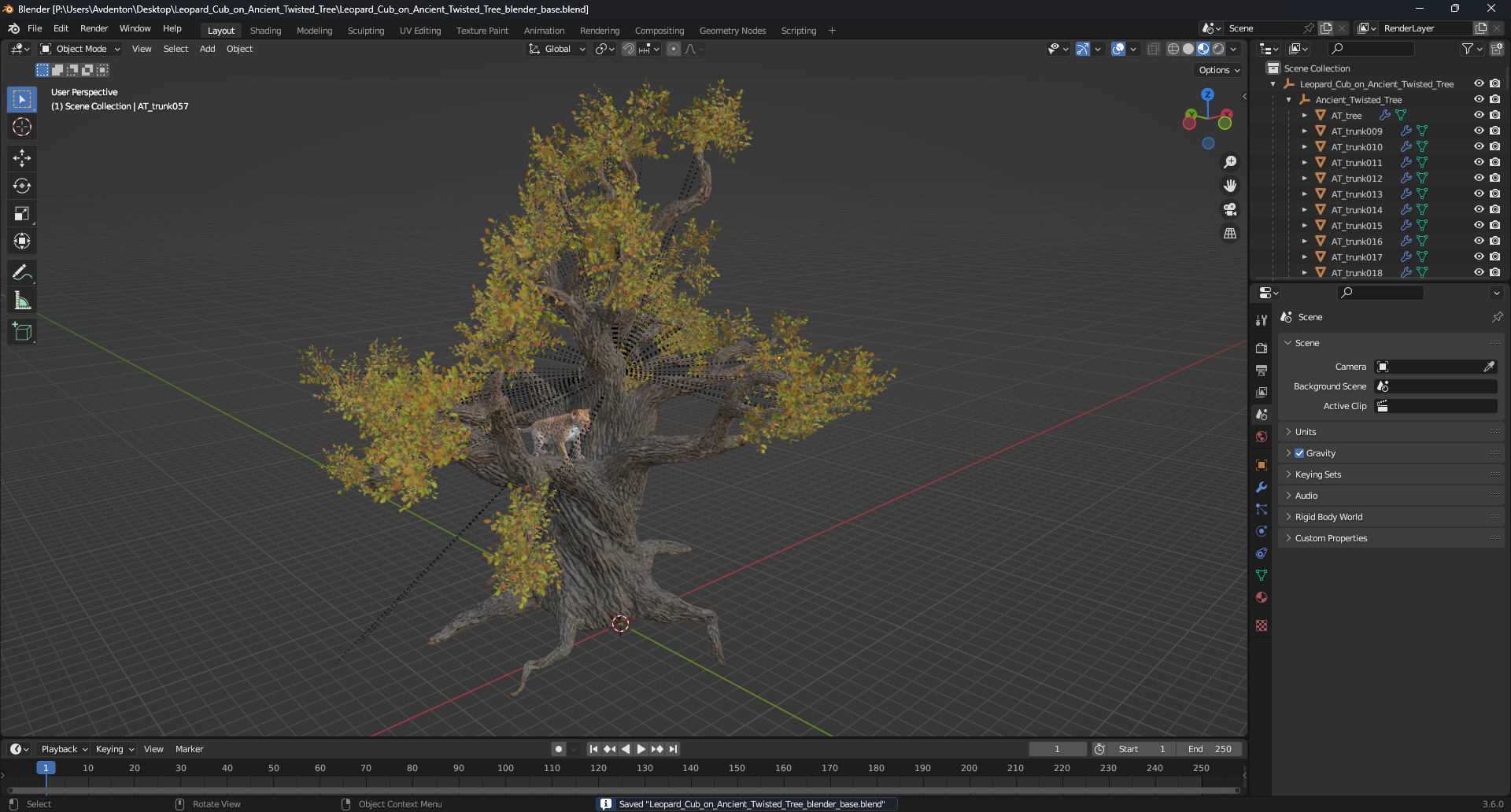 3D model Leopard Cub on Ancient Twisted Tree