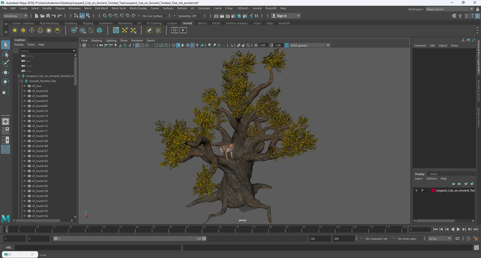 3D model Leopard Cub on Ancient Twisted Tree