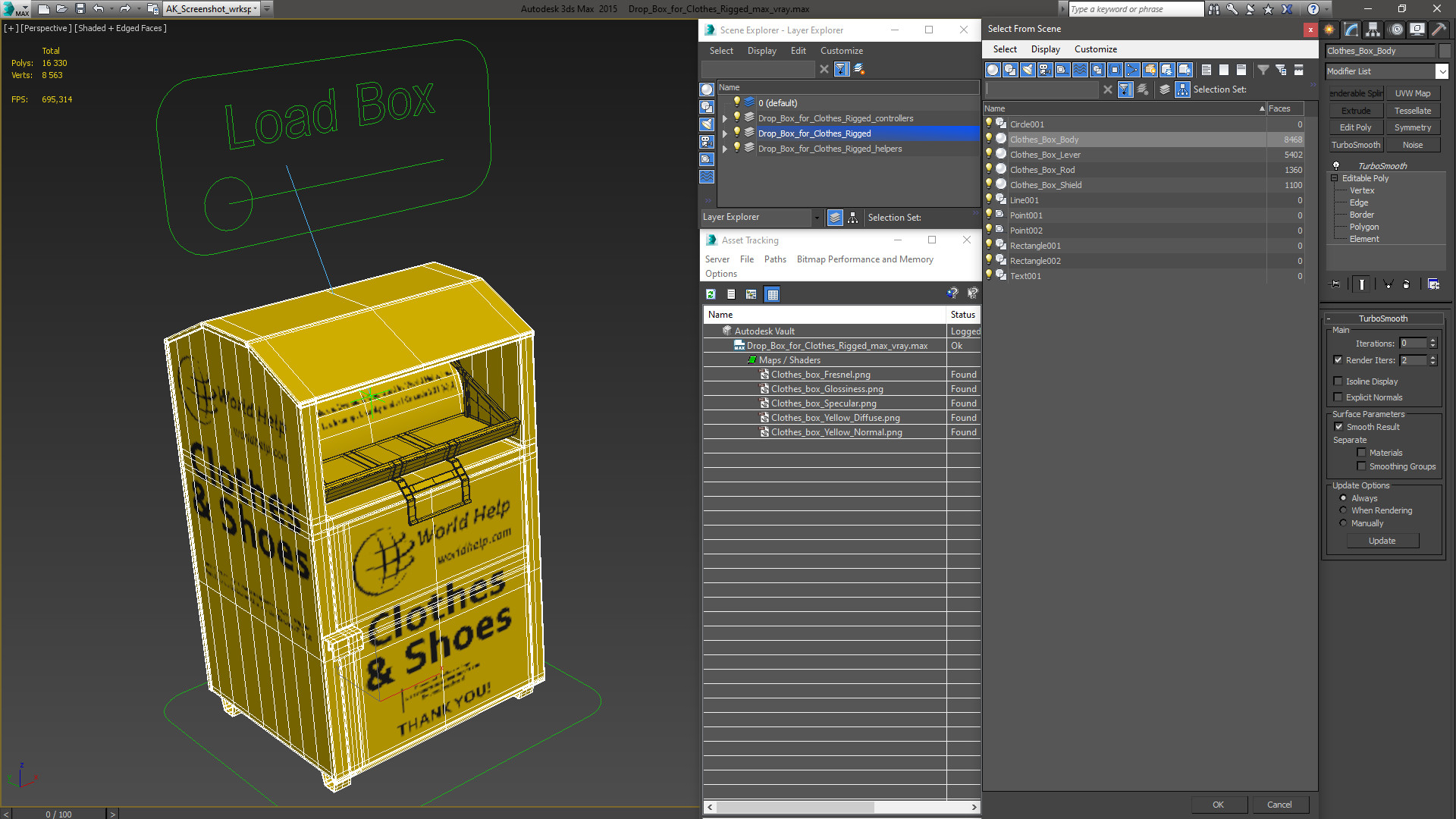 Drop Box for Clothes Rigged 3D