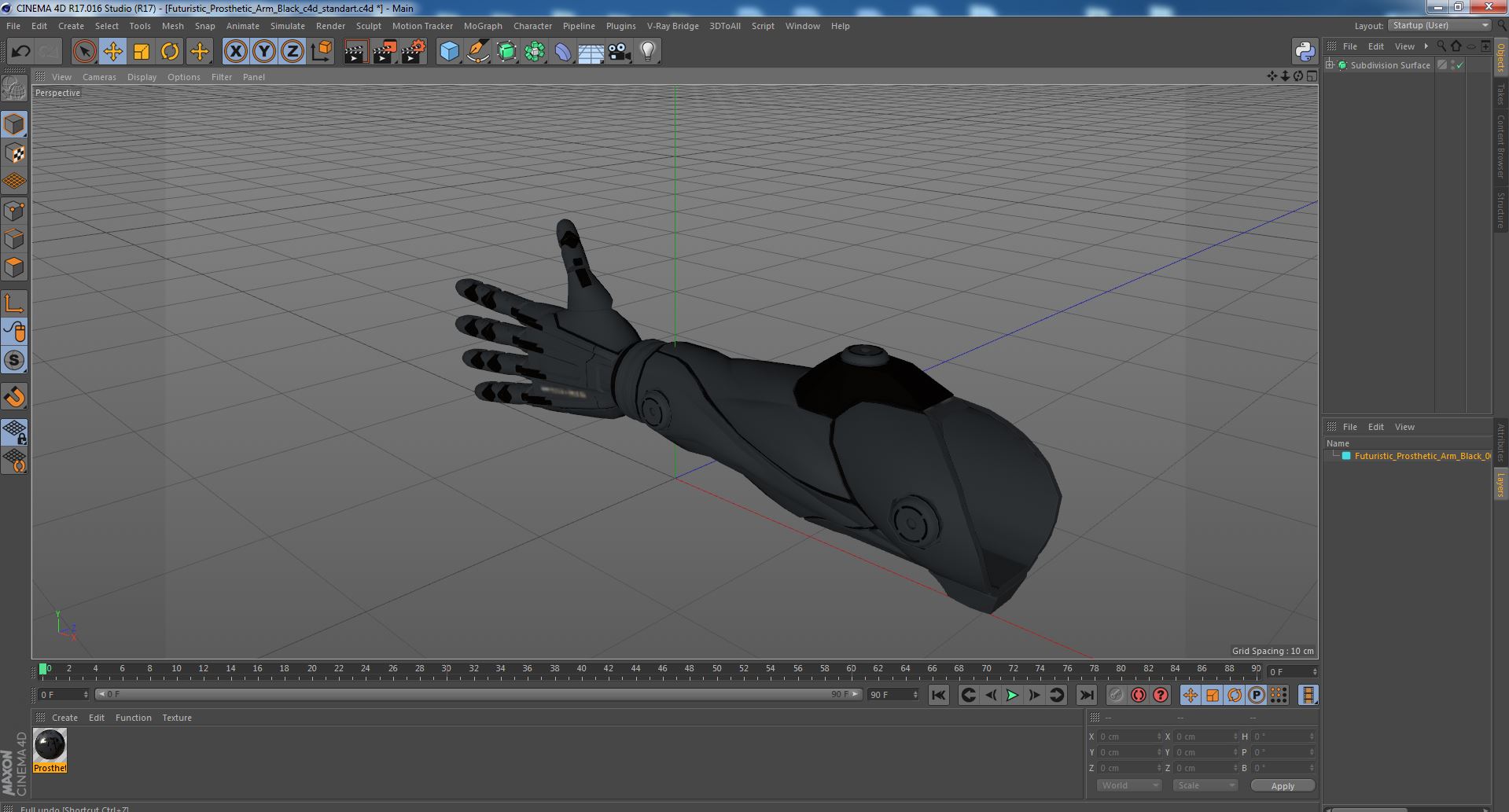 3D Futuristic Prosthetic Arm Black