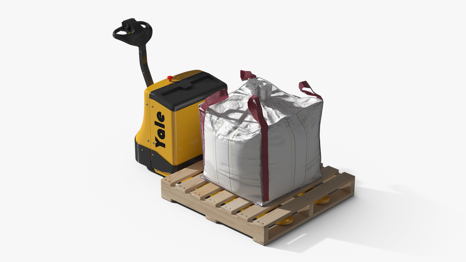 3D Yale Electric Pallet Jack with Bulk Bag on Wooden Pallet