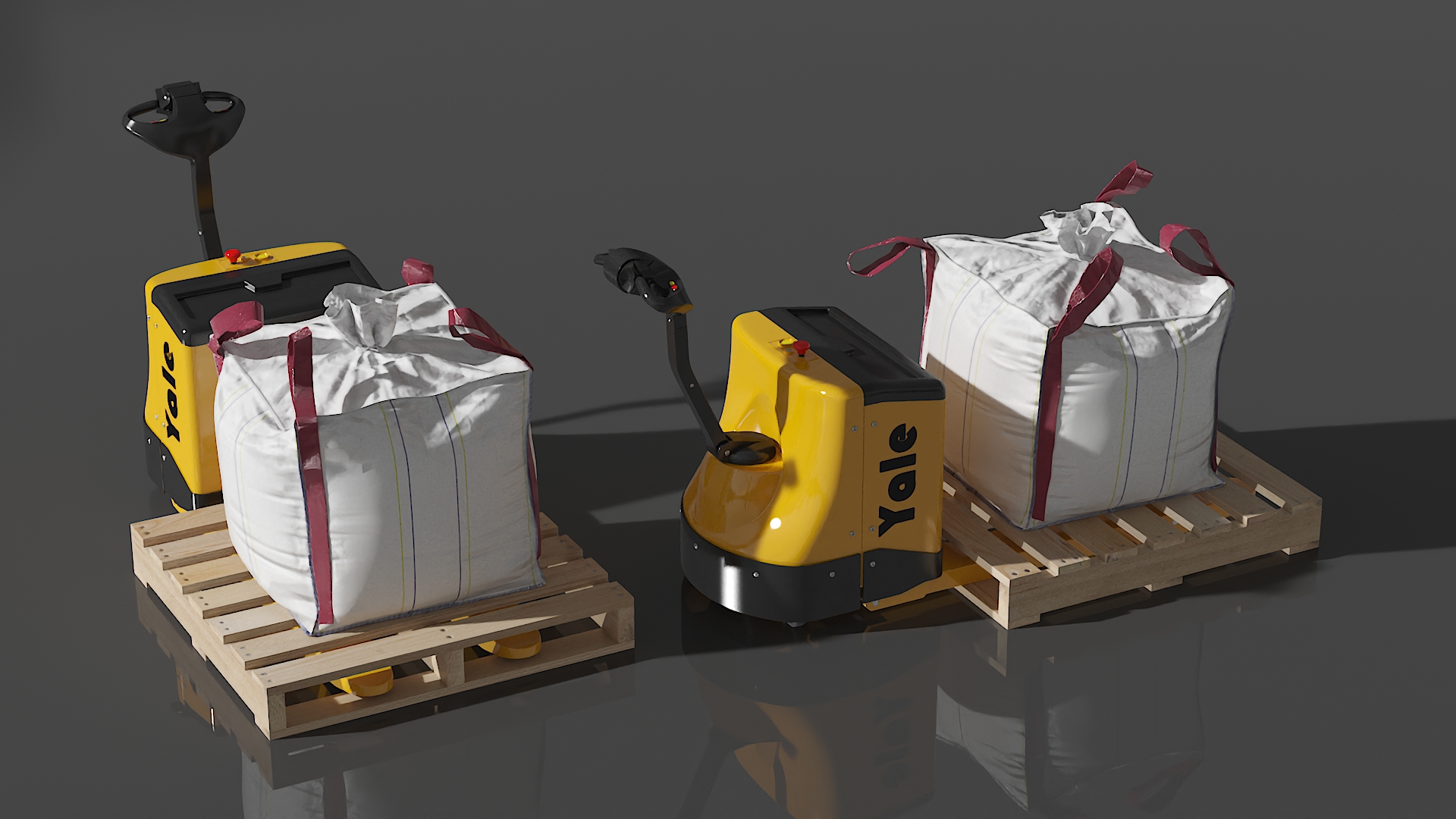 3D Yale Electric Pallet Jack with Bulk Bag on Wooden Pallet