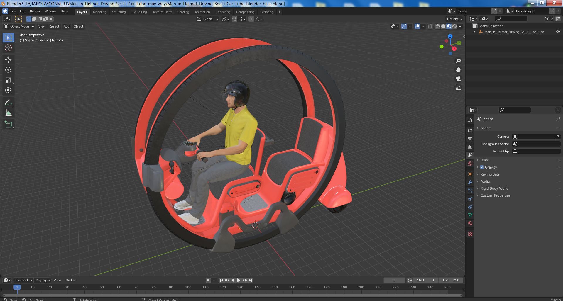 Man in Helmet Driving Sci-Fi Car Tube 3D