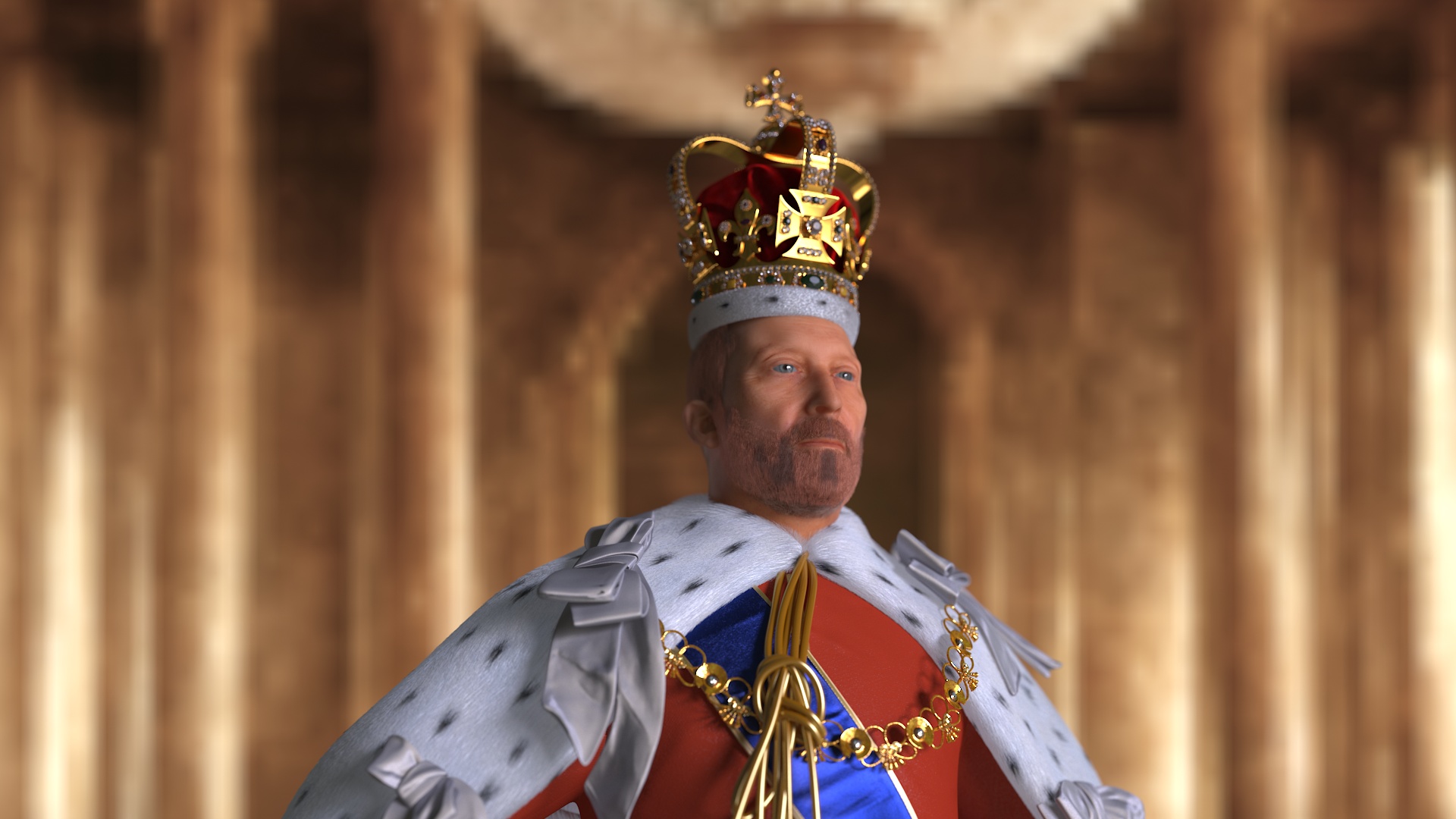 Medieval Monarchs Wearing Robe with Fur 3D model