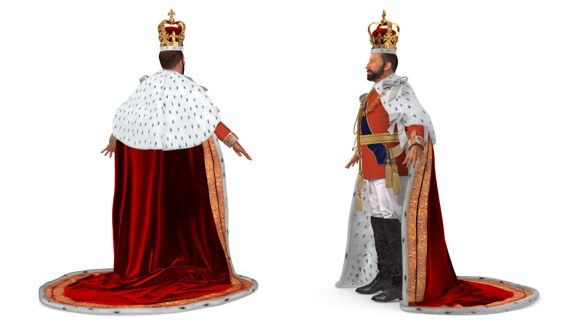 Medieval Monarchs Wearing Robe with Fur 3D model