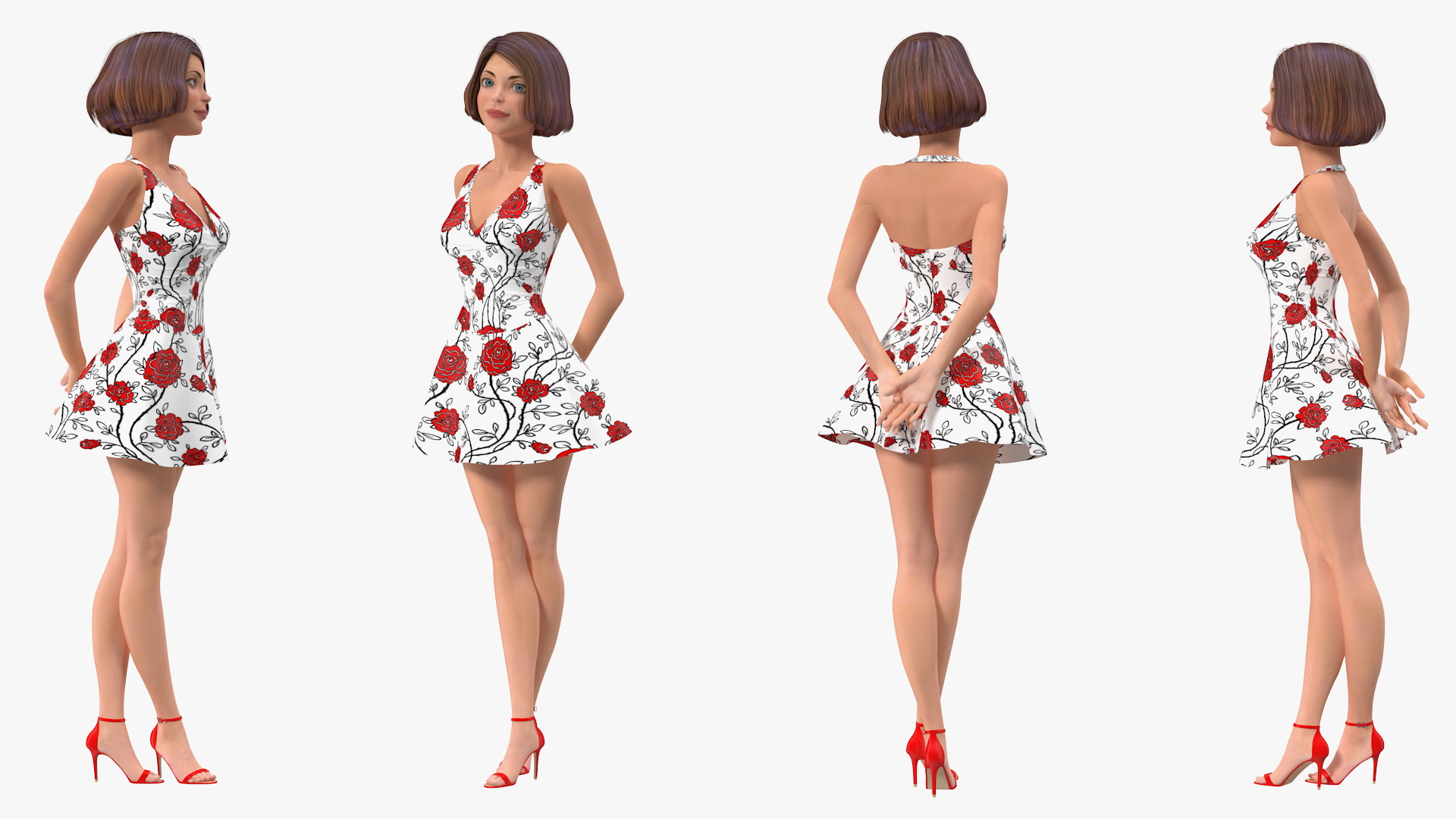 3D model Cartoon Young Girl Summer Dress Standing Pose