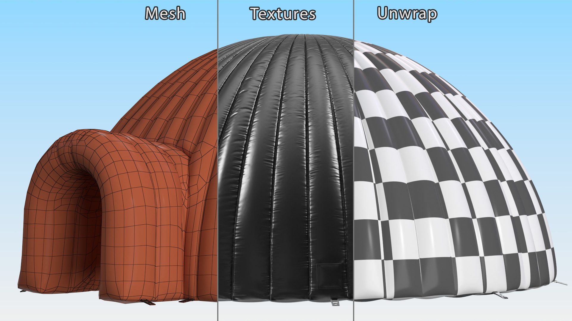 3D Portable Inflatable Igloo Tent Open Black