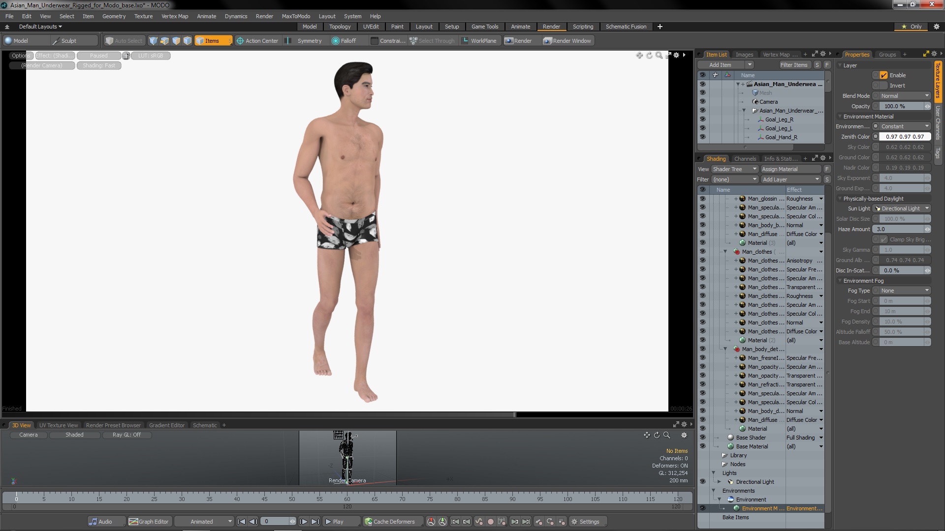 3D model Asian Man Underwear Rigged for Modo