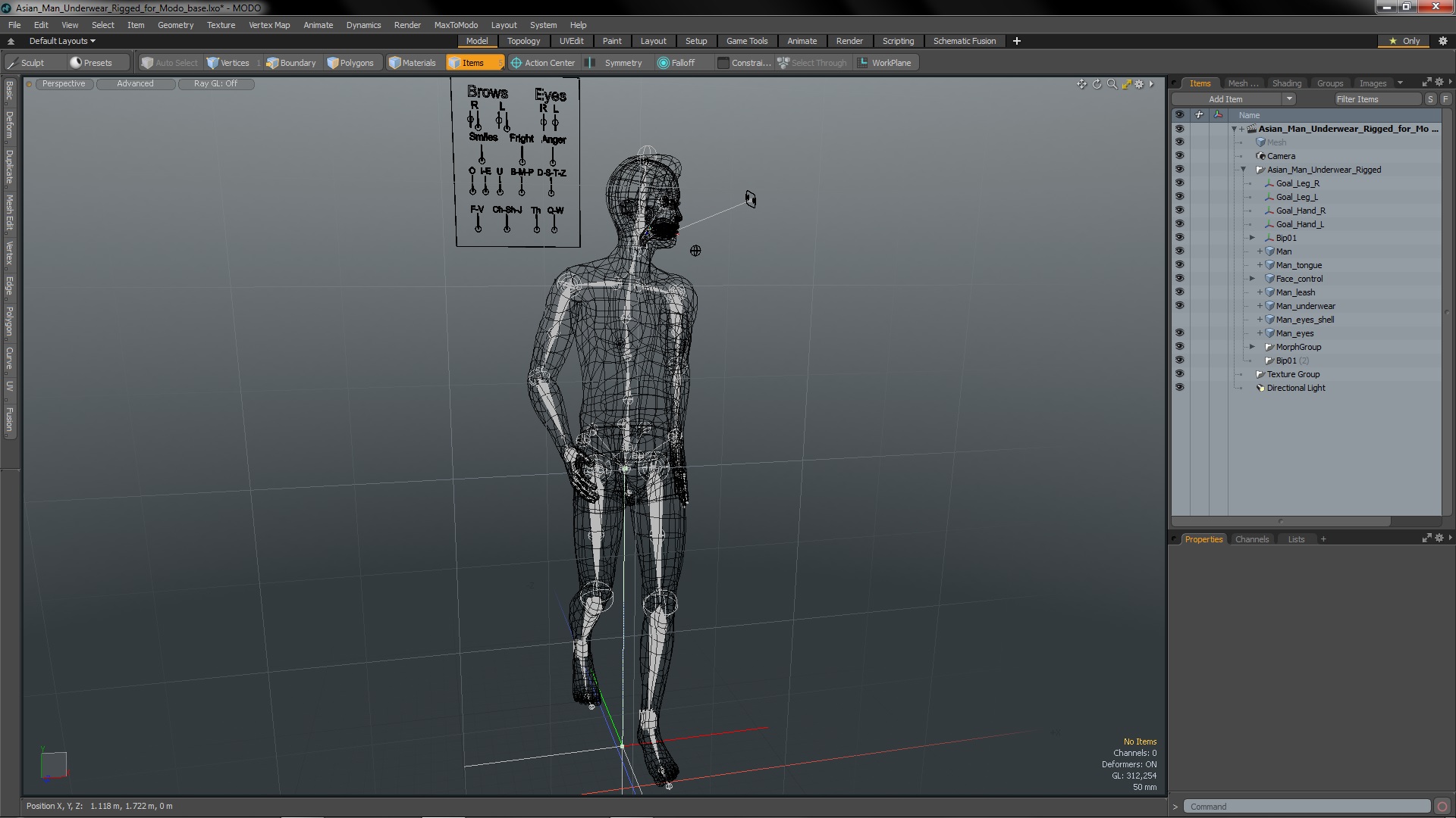 3D model Asian Man Underwear Rigged for Modo