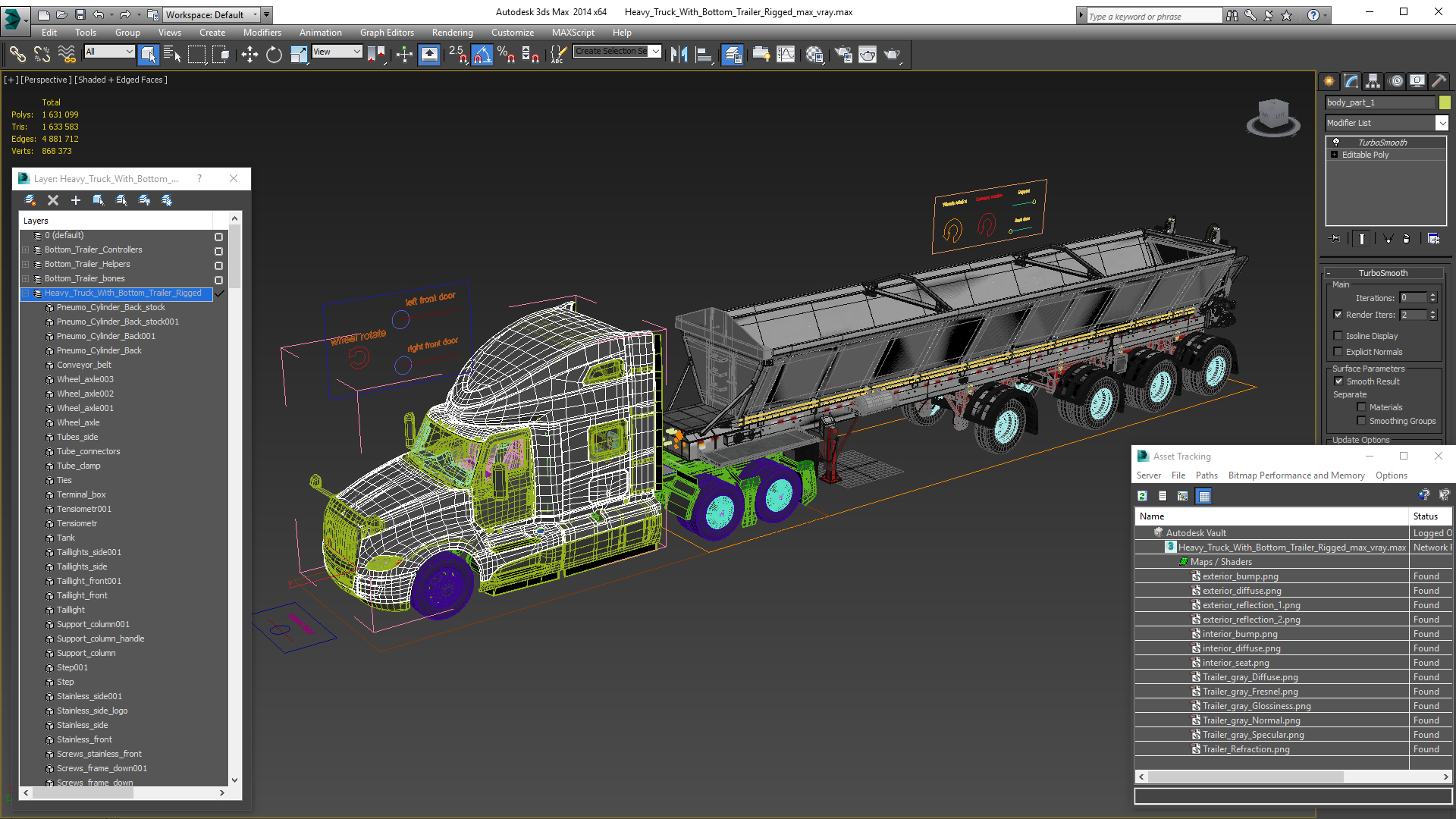 3D Heavy Truck With Bottom Trailer Rigged model