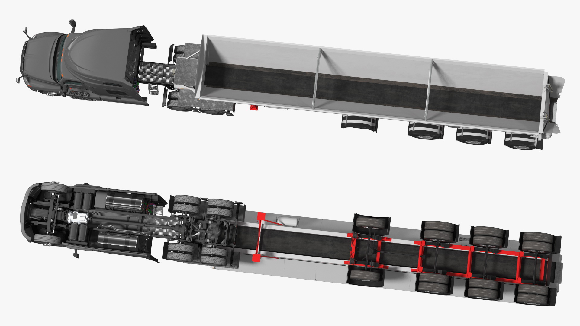 3D Heavy Truck With Bottom Trailer Rigged model