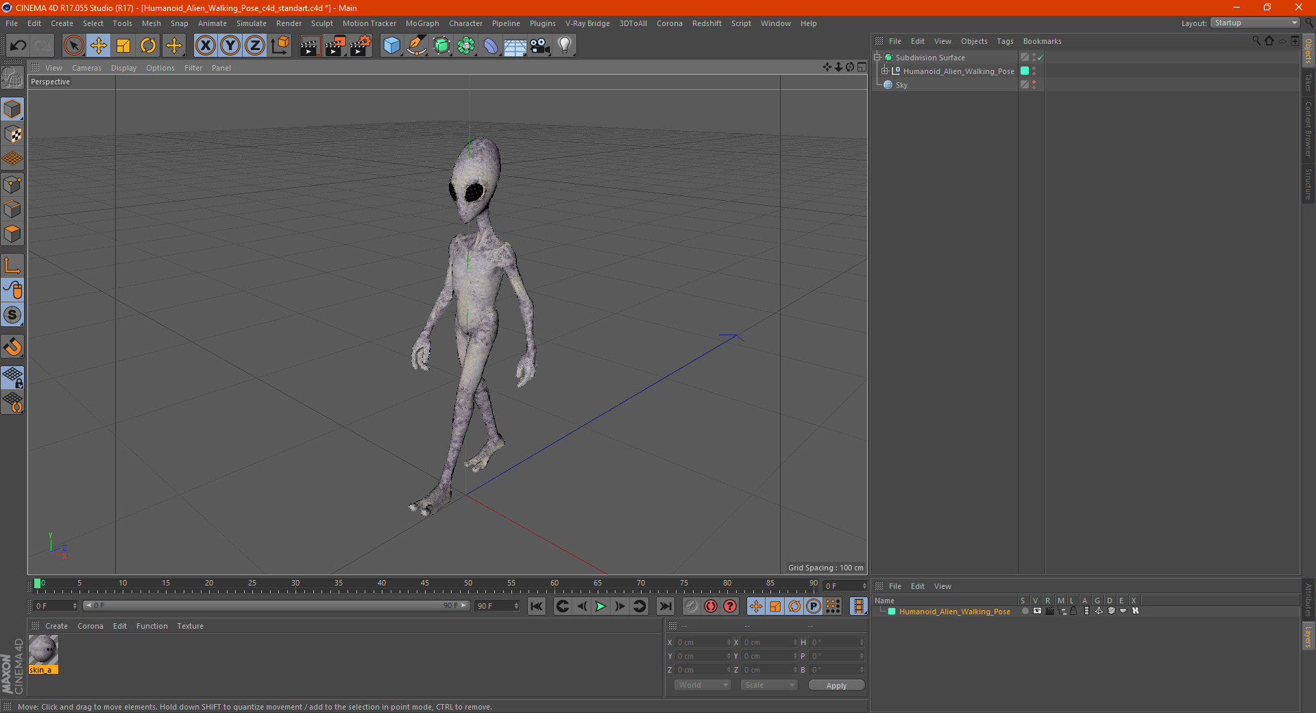 Humanoid Alien Walking Pose 3D