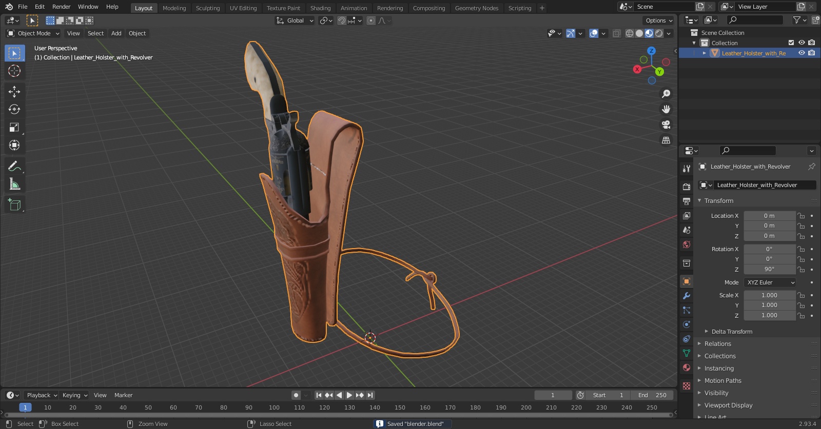 Leather Holster with Revolver 3D model